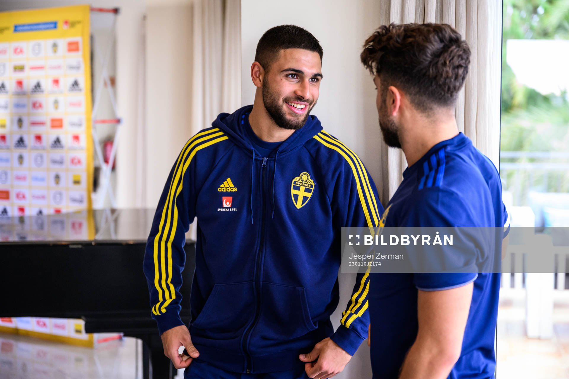 Omar Faraj and Moustafa Zeidan of the Swedish men's football national team at a press event on January 10, 2023 in Almancil.