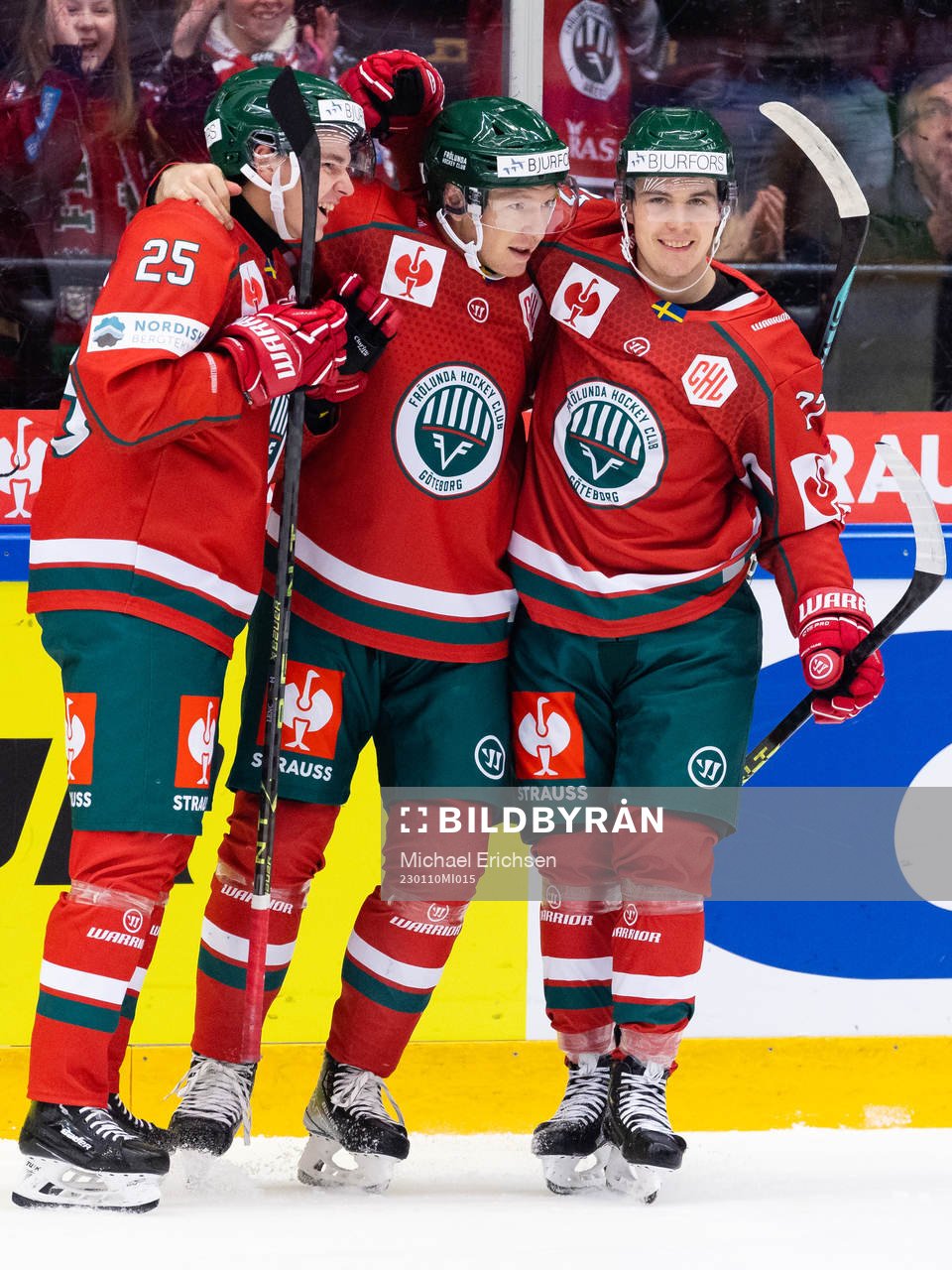 Andreas Borgman of Frölunda celebrates scoring 1-0 with