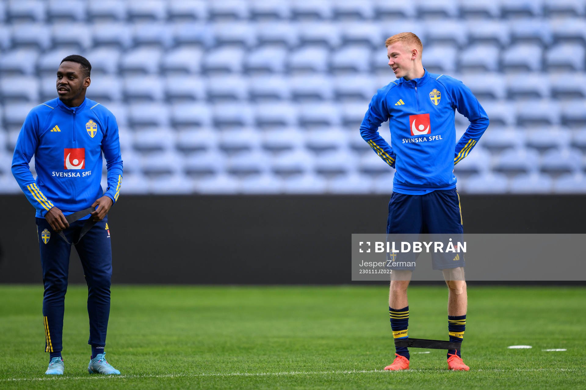 Joel Asoro and Hugo Larsson of the Swedish men's football