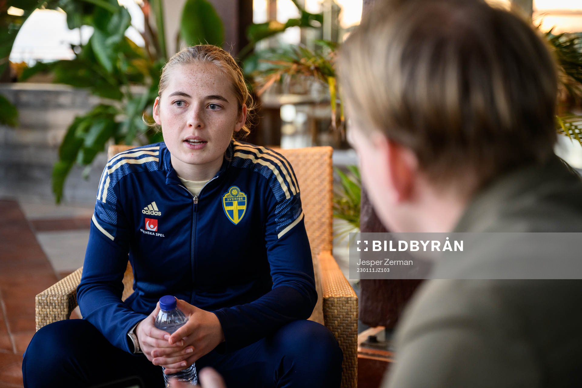 Paulina Nyström of the Swedish women's national football team at a press event on January 11, 2023 in Albufeira. 