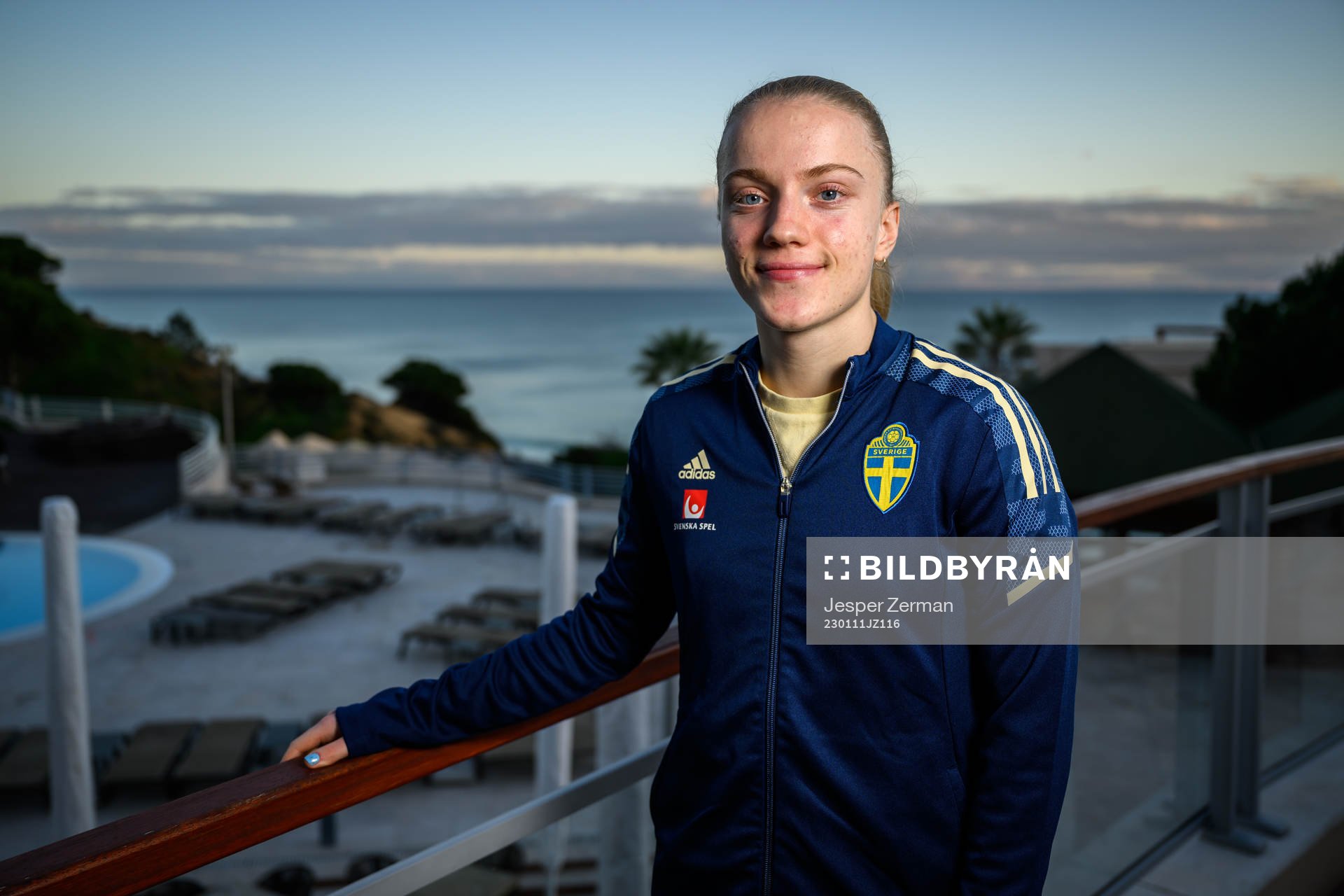 Anna Sandberg of the Swedish women's national football team poses for a portrait at a press event on January 11, 2023 in Albufeira. 