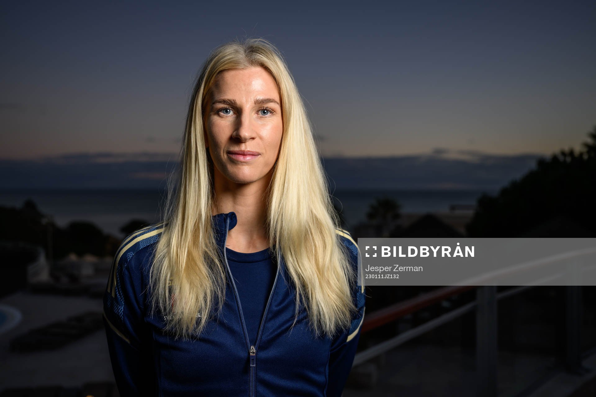 Sofia Jakobsson of the Swedish women's national football team poses for a portrait at a press event on January 11, 2023 in Albufeira. 