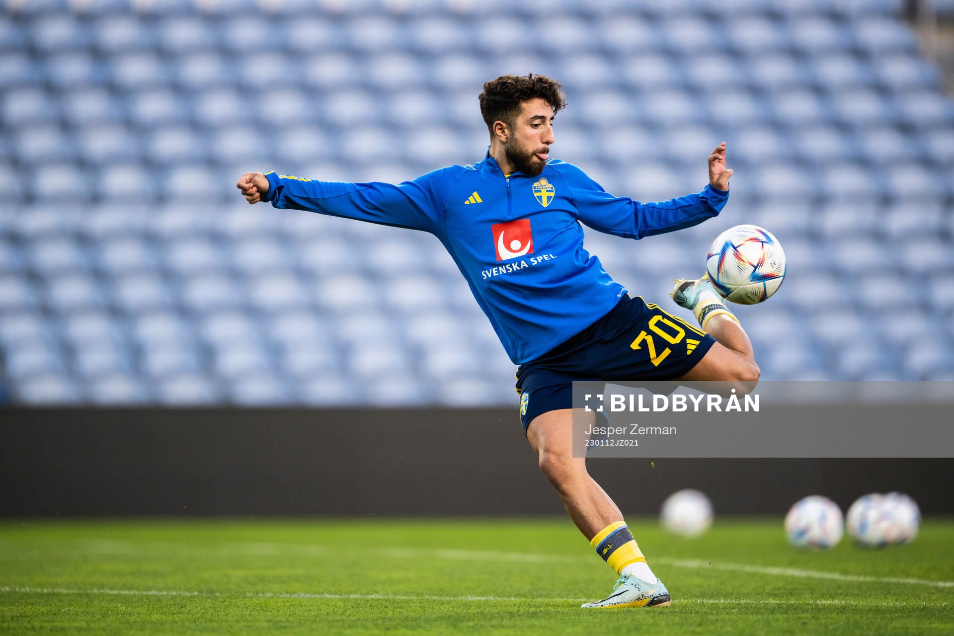 Moustafa Zeidan of Sweden during warm up ahead of the international friendly football match between Sweden and Iceland on January 12, 2023 in Faro.