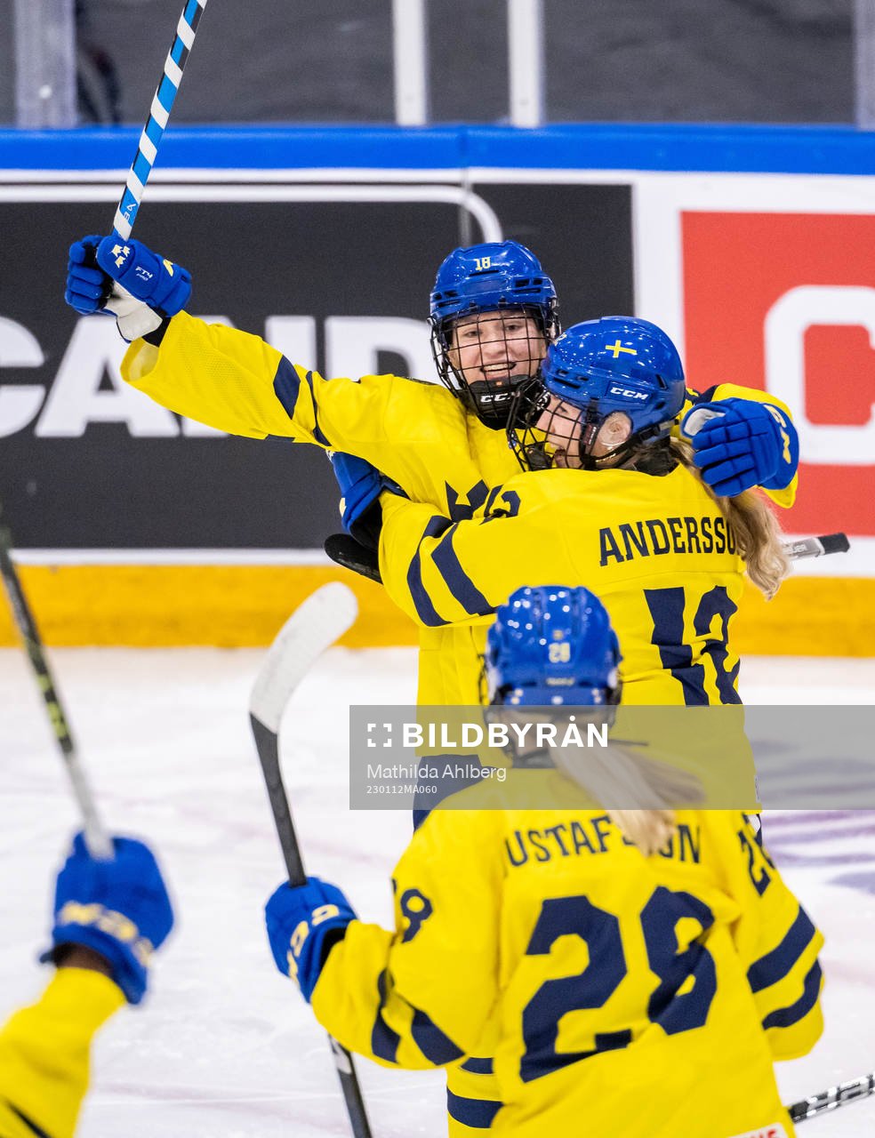 Hilda Svensson and Stina Andersson of Sweden celebrate the