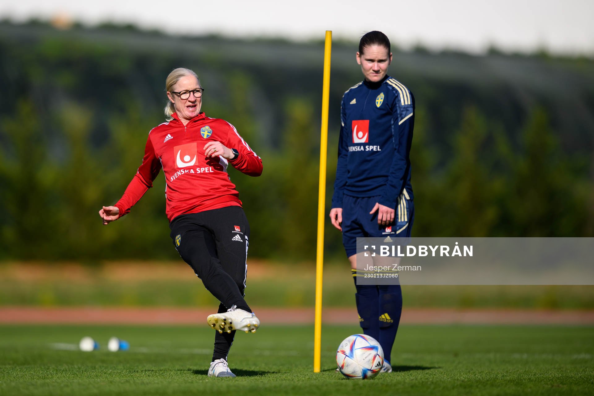 trainer Victoria Sandell of the Swedish women's national football team at a training session on January 13, 2023 in Albufeira. 