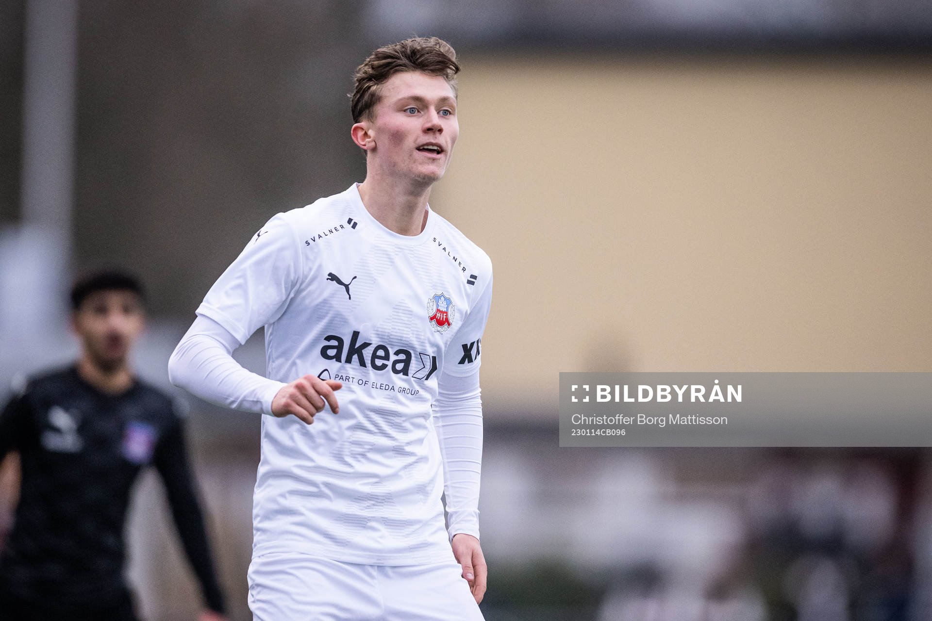 Helsingborgs Anton Nilsson under träningsmatchen i fotboll i mellan Ramlösa Södra och Helsingborg den 14 januari 2023 i Helsingborg.