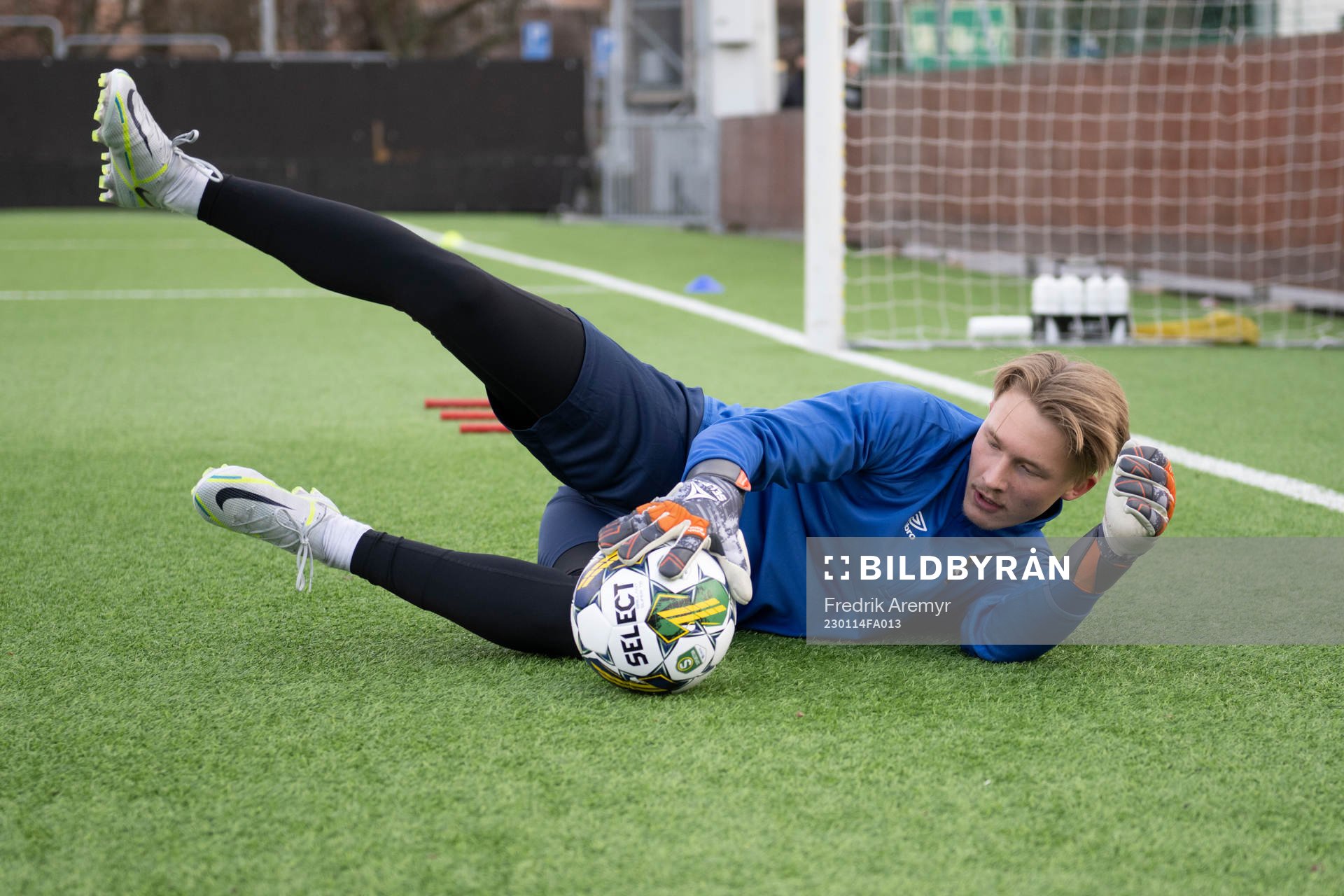 Målvakt Alex Rahm under en träning med Örgryte den 14 januari 2023 i Göteborg. 