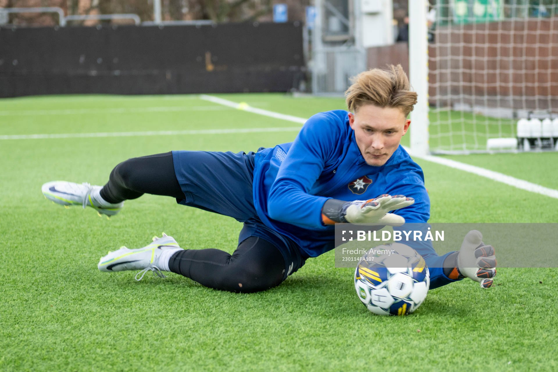 Målvakt Alex Rahm under en träning med Örgryte den 14 januari 2023 i Göteborg. 