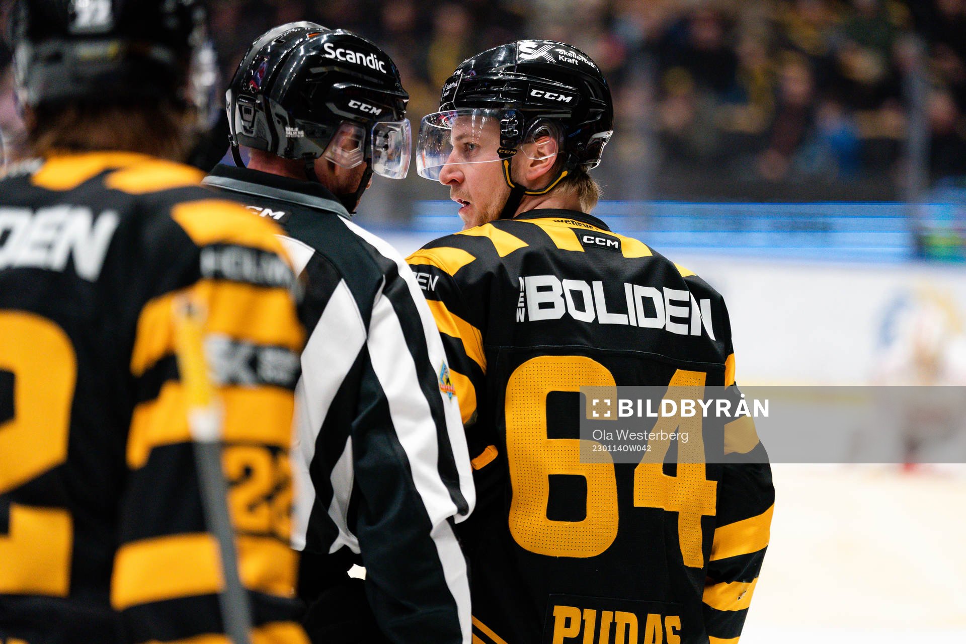 Skellefteås Jonathan Pudas och linjedomare Jan Sandström