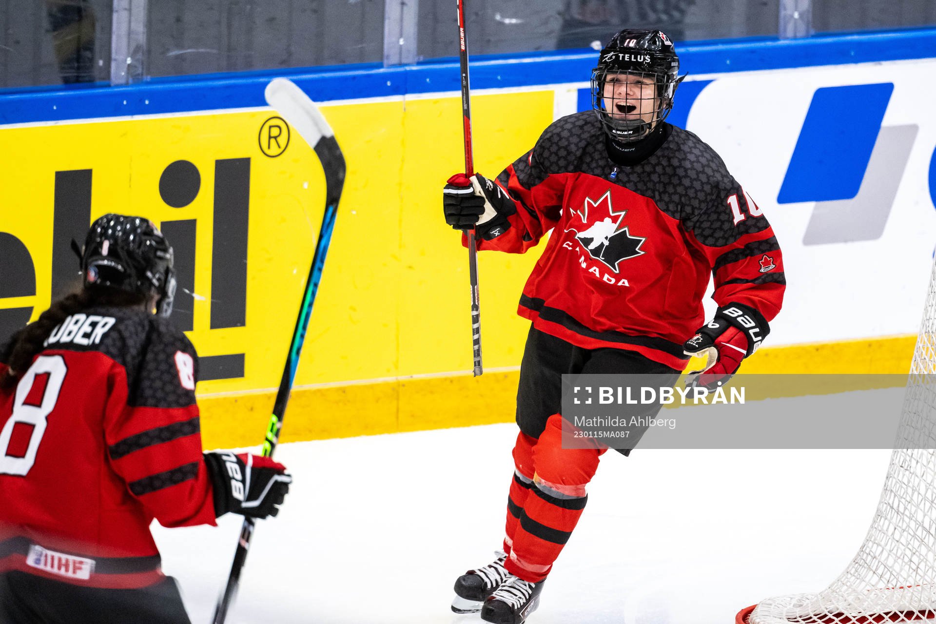 Eloise Caron of Canada celebrates scoring 4-0