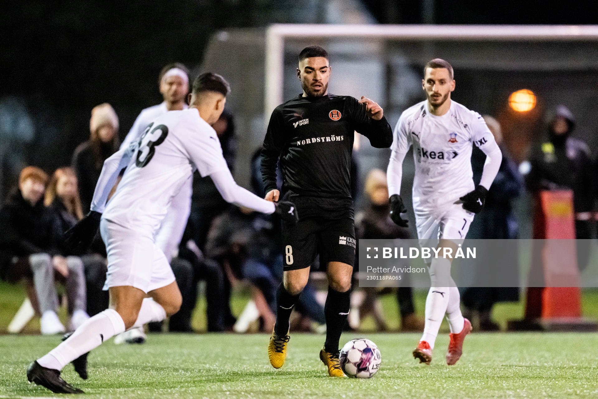Hittarps Johan Ozmanov under träningsmatchen i fotboll mellan Hittarp och Helsingborg den 18 januari 2023 i Laröd. 