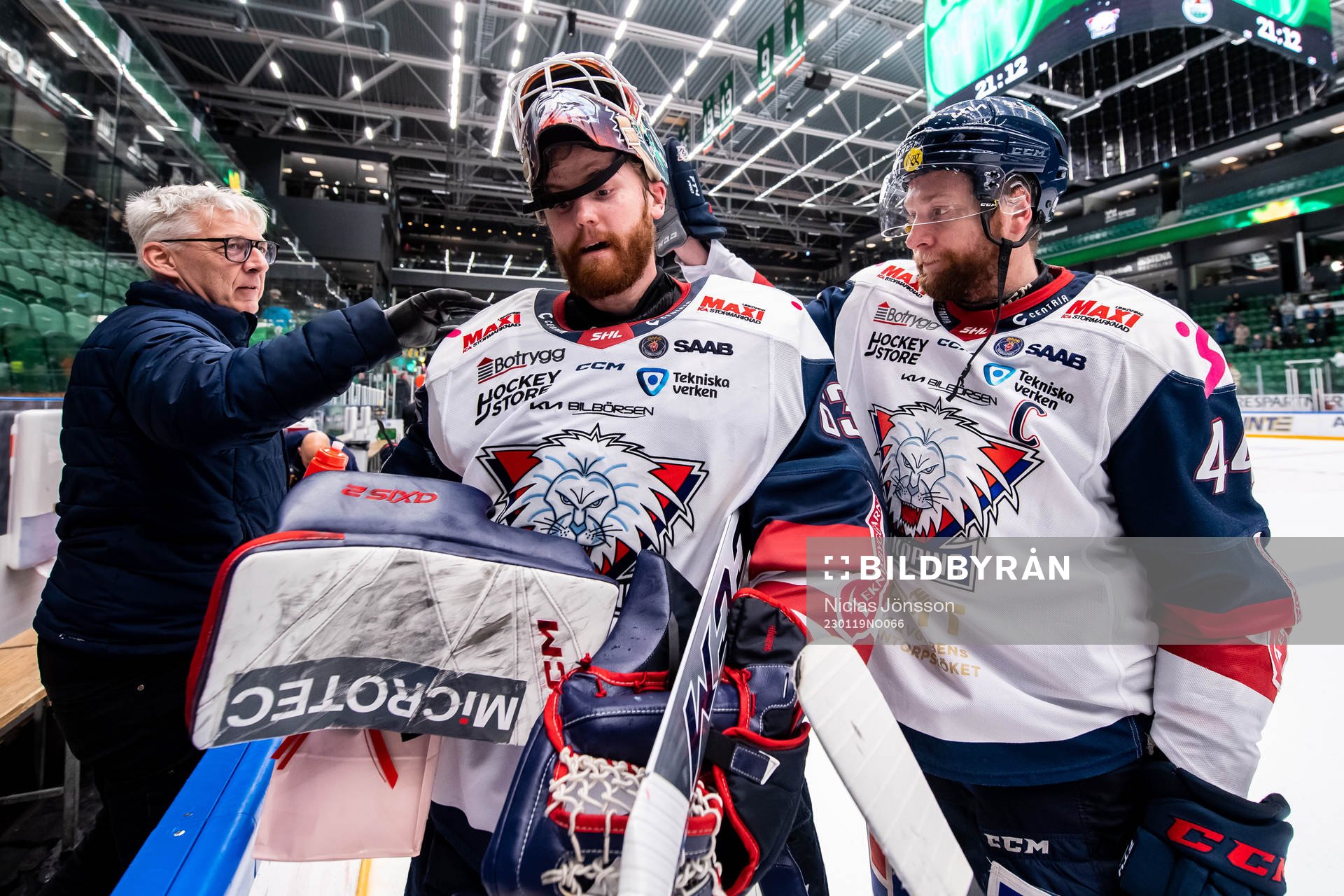Linköpings målvakt Marcus Högberg och Jonas Junland