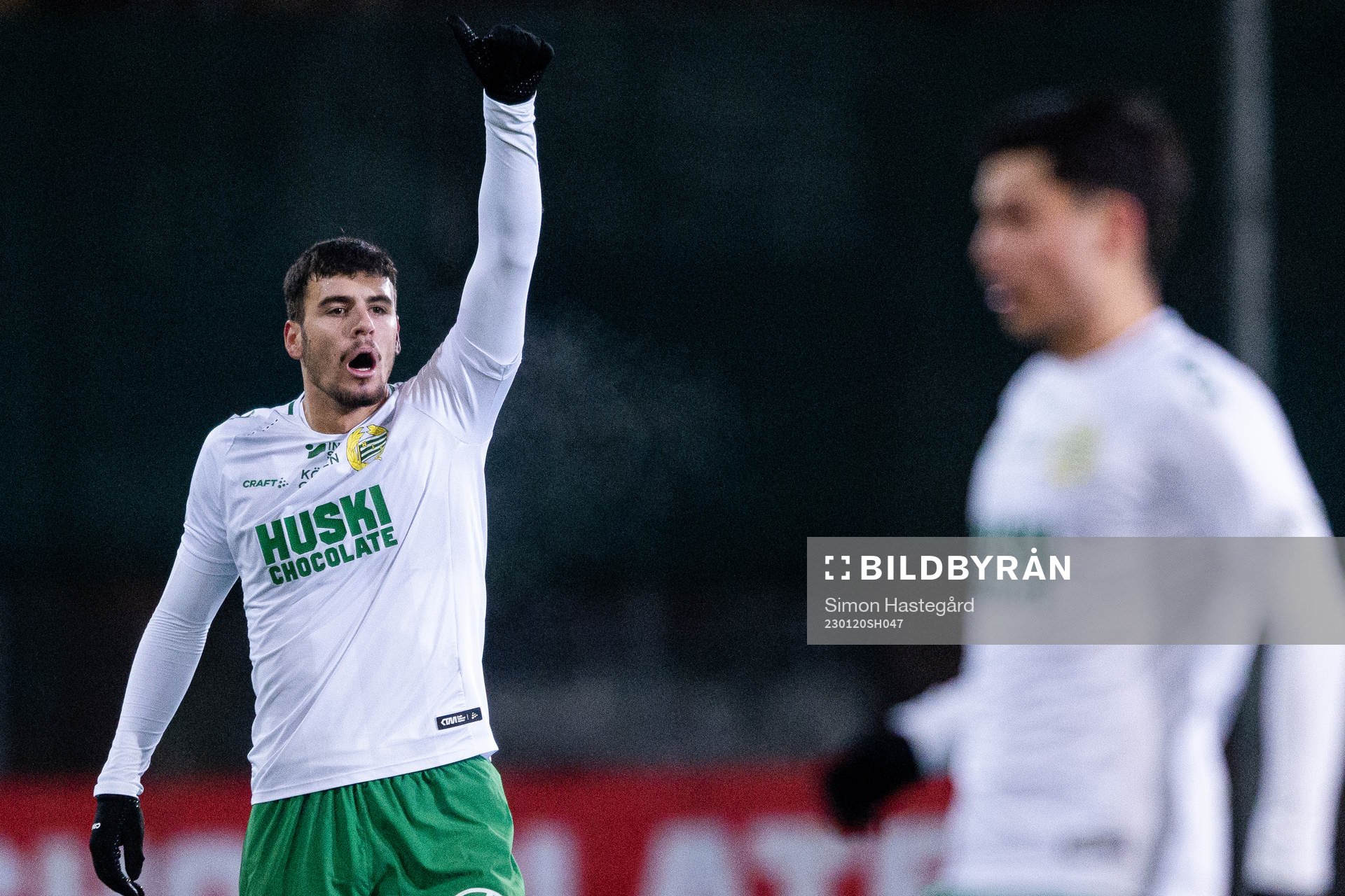 Hammarbys Edvin Kurtulus under en träningsmatch i fotboll mellan Hammarby och Sandviken den 20 januari 2023 i Stockholm. 
