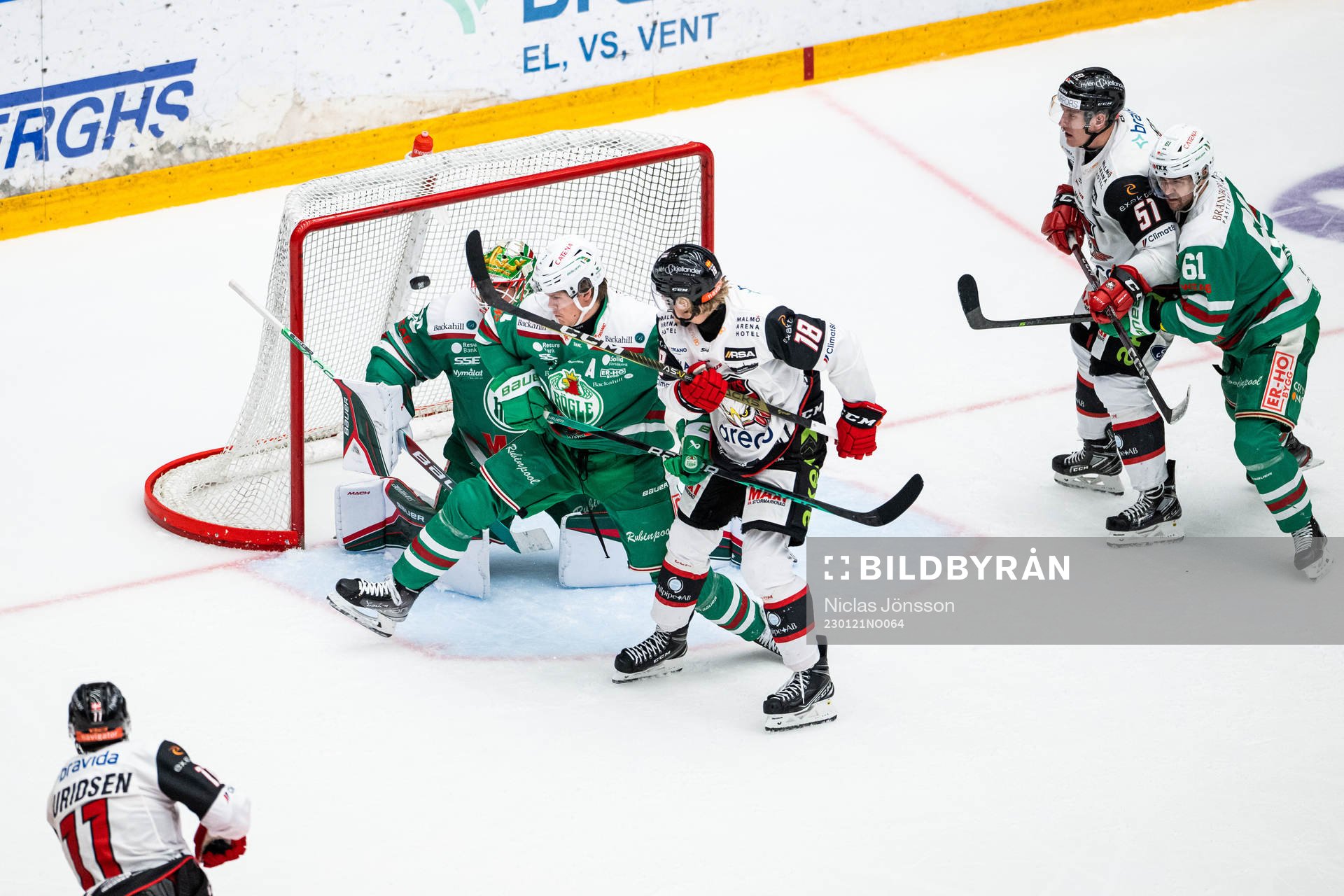 Malmö Redhawks Markus Lauridsen gör 1-1 bakom Rögles