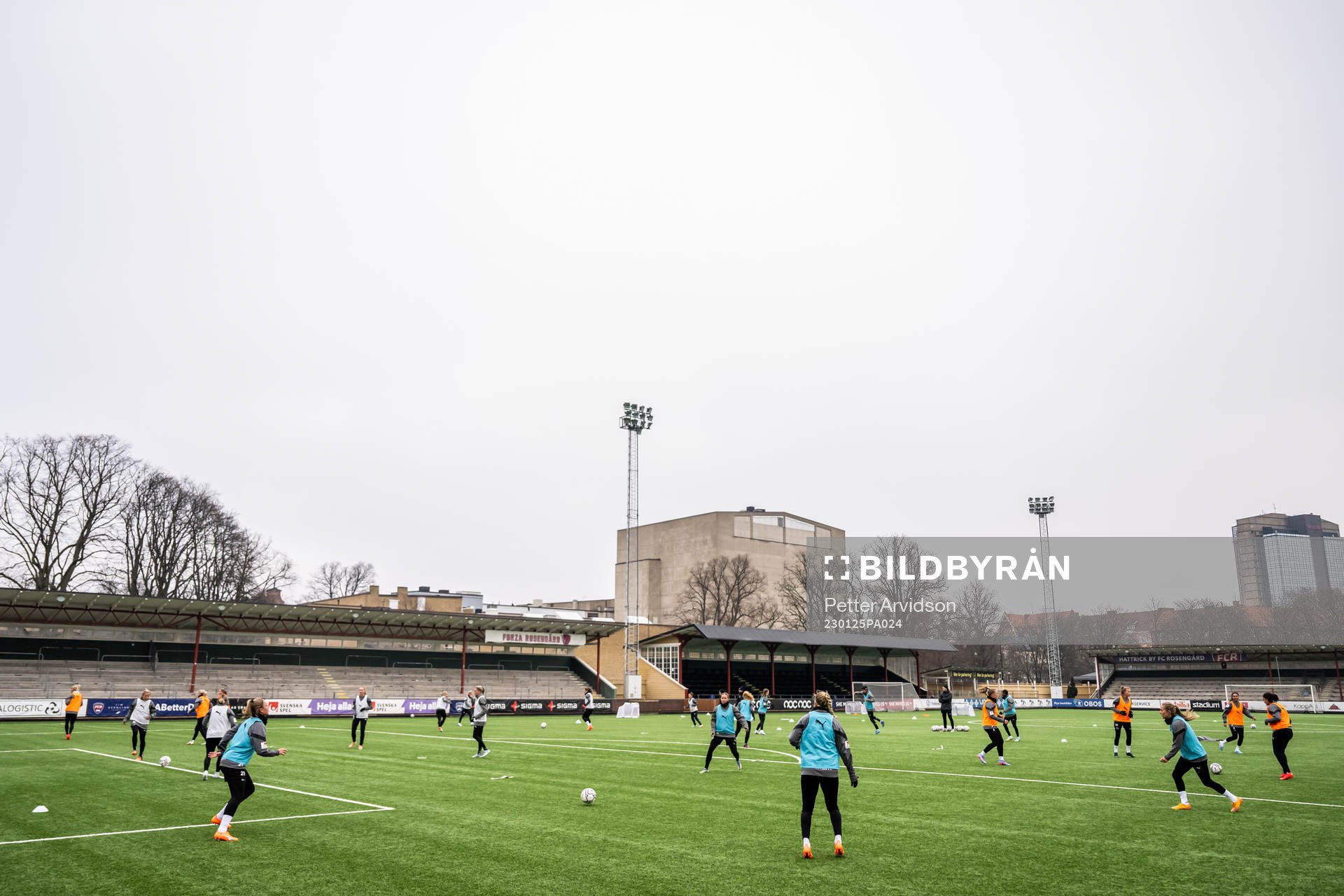 Generell vy över en fotbollsträning med FC Rosengård