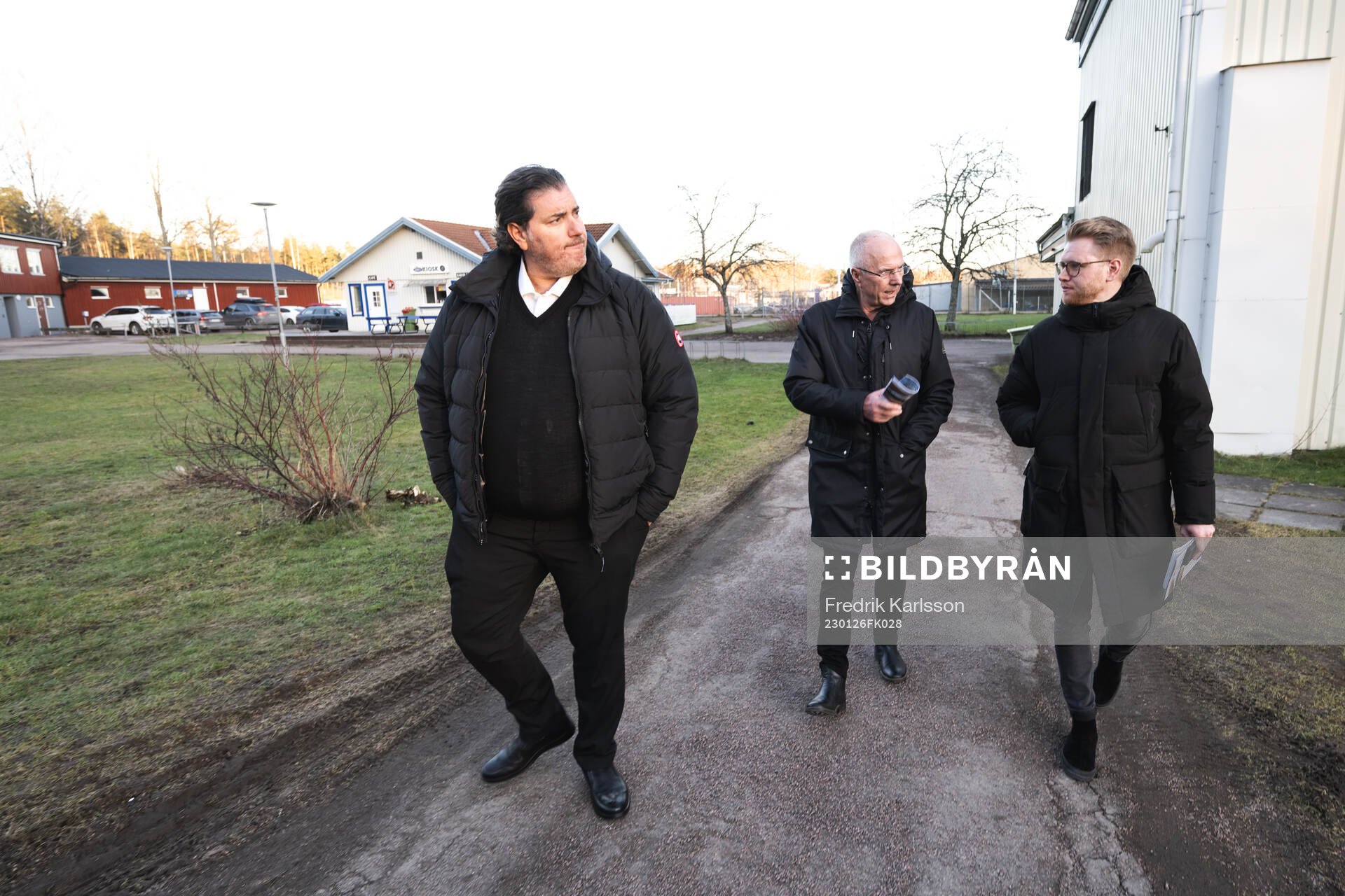 6 Patrik Hjelte, Sven-Göran Eriksson och Linus Petersson under en fotografering med IF Karlstad den 4 februari 2023 i Karlstad. 