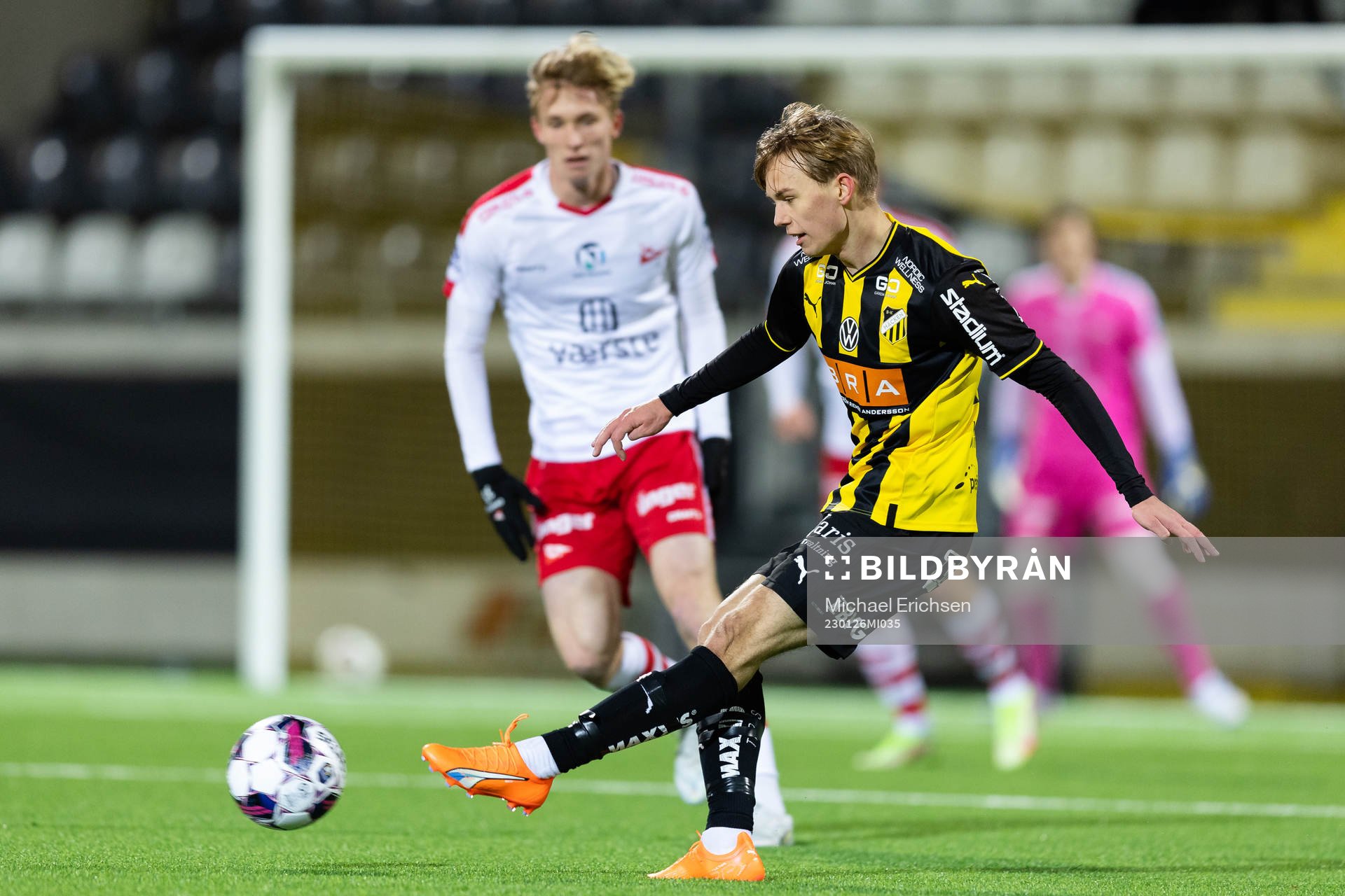 Häckens Pontus Dahbo under träningsmatchen i fotboll mellan Häcken och Fredrikstad den 26 januari 2023 i Göteborg. 
