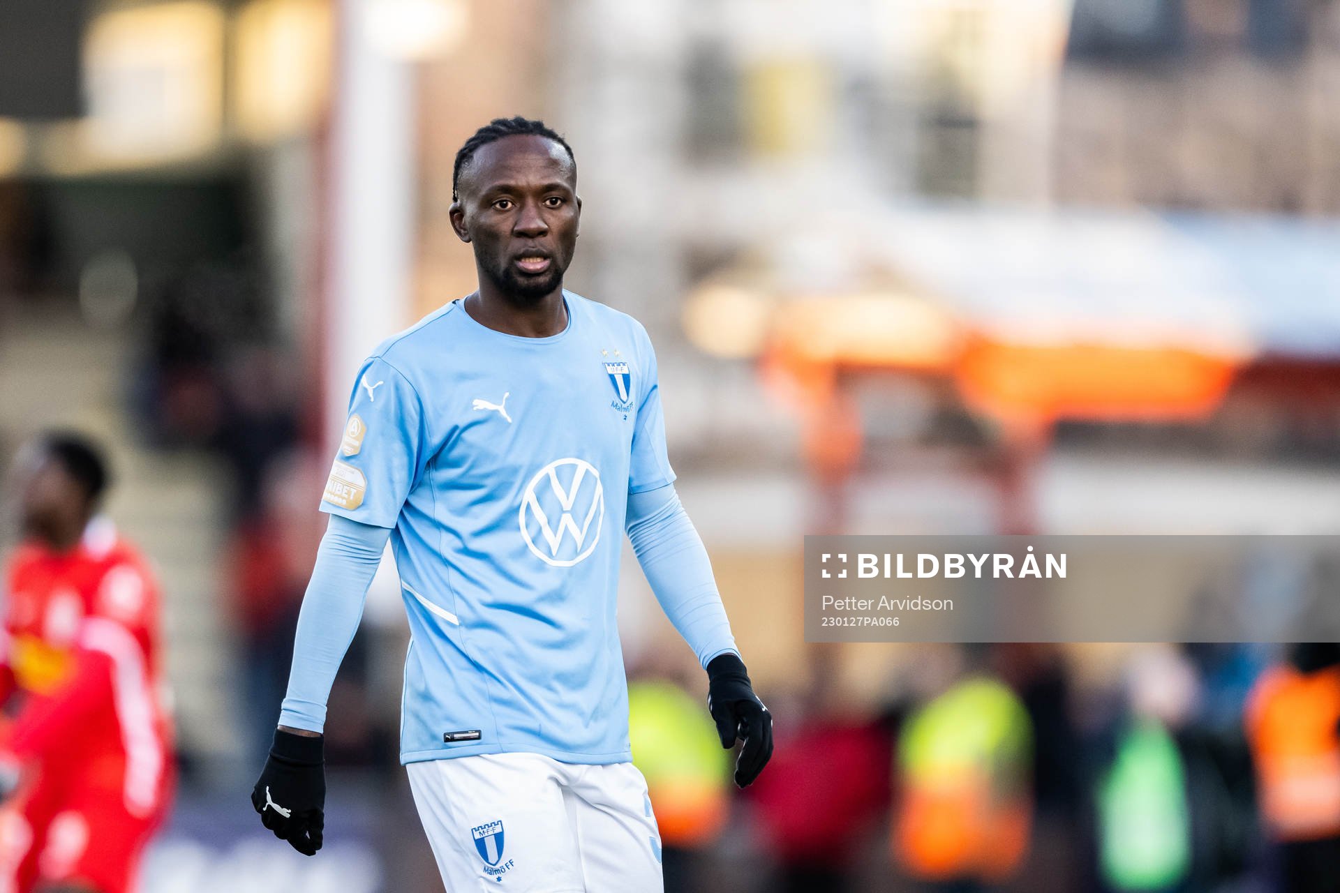 Malmö FFs Mohamed Buya Turay under träningsmatchen i fotboll mellan Malmö FF och Nordsjälland den 27 januari 2023 i Malmö. 