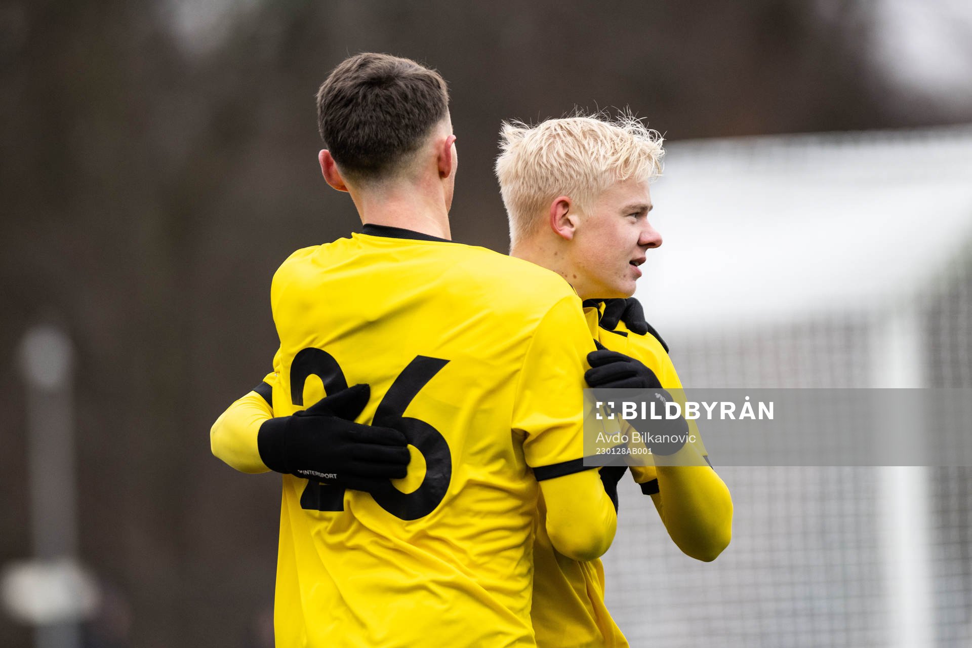 Mjällbys Enock Kofi Adu och Noah Persson jublar