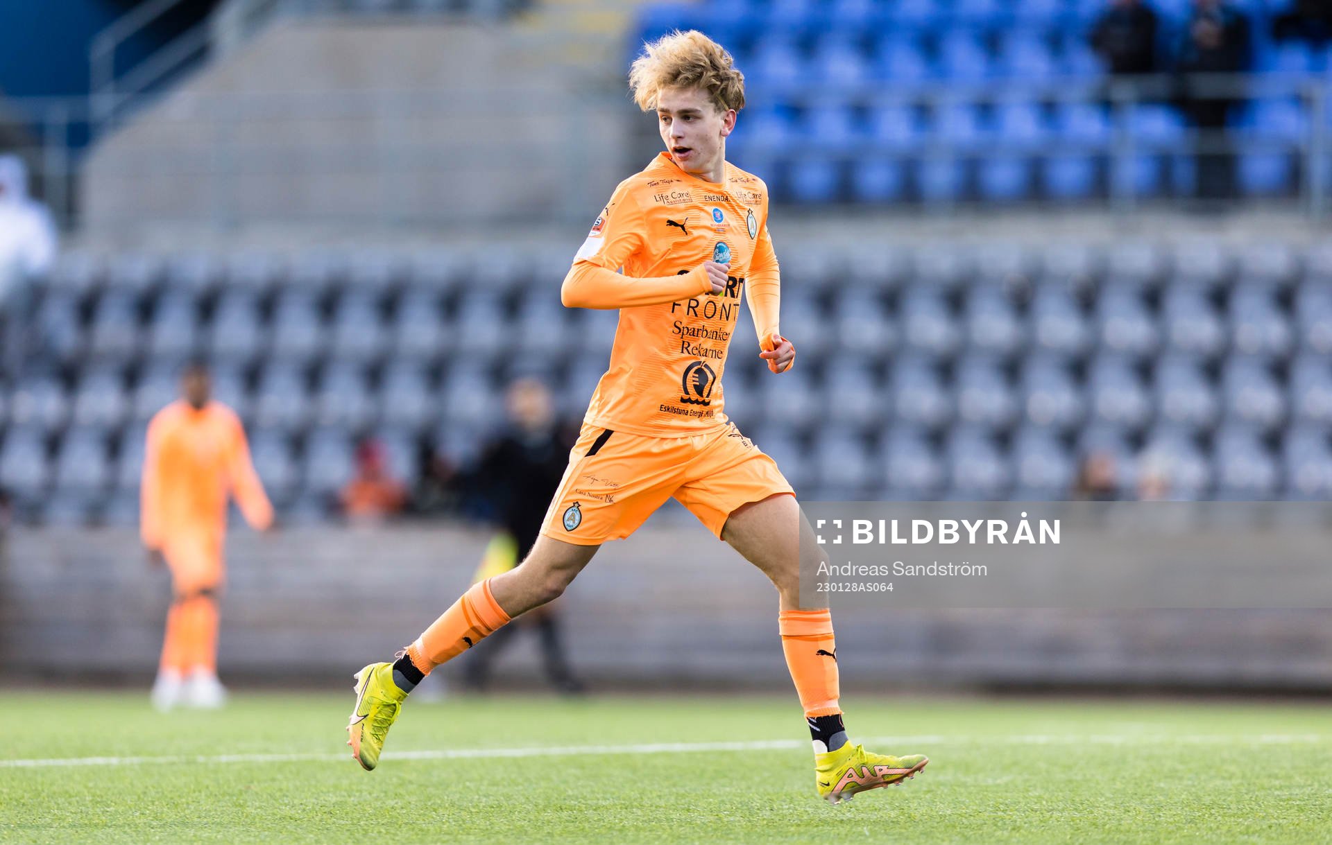 AFC Eskilstunas Leo Lif under träningsmatchen mellan AFC Eskilstuna och Djurgården den 28 januari 2023 i Eskilstuna. 