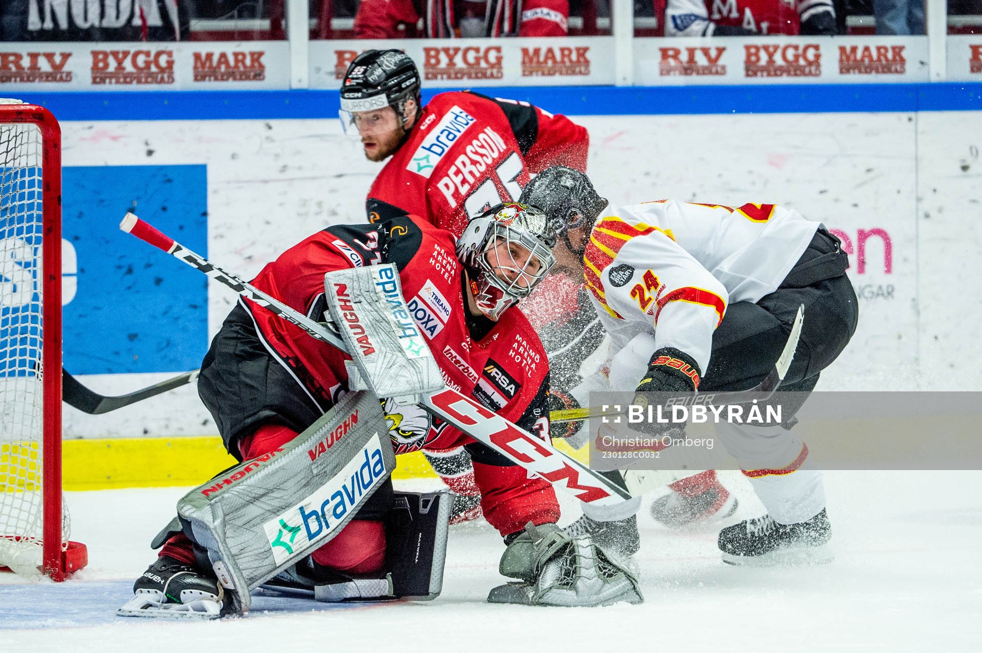Malmö Redhawks målvakt Brandon Maxwell mot Brynäs Hannes