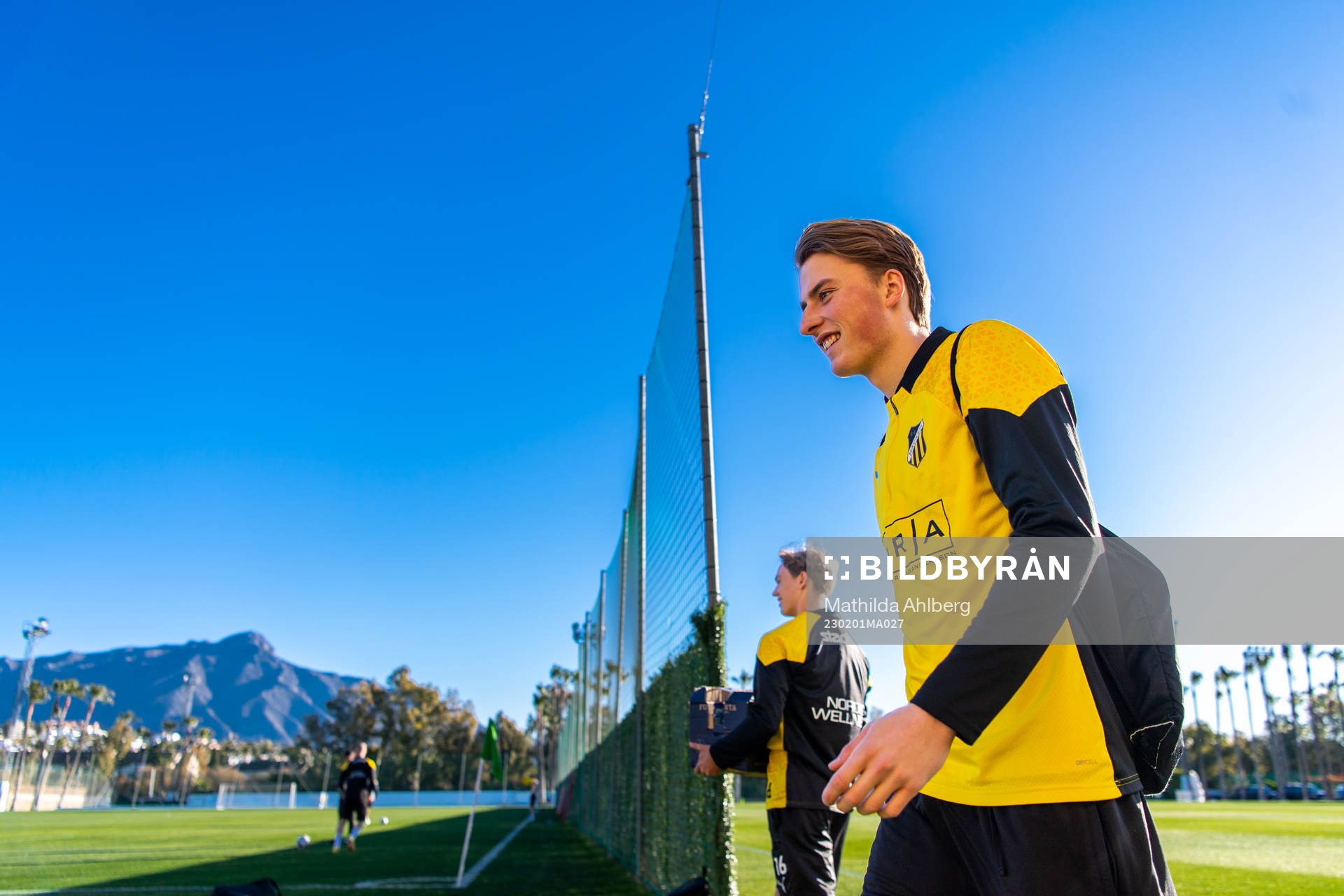 Sigge Jansson under en fotbollsträning med Häcken den 1 februari 2023 i Marbella. 
