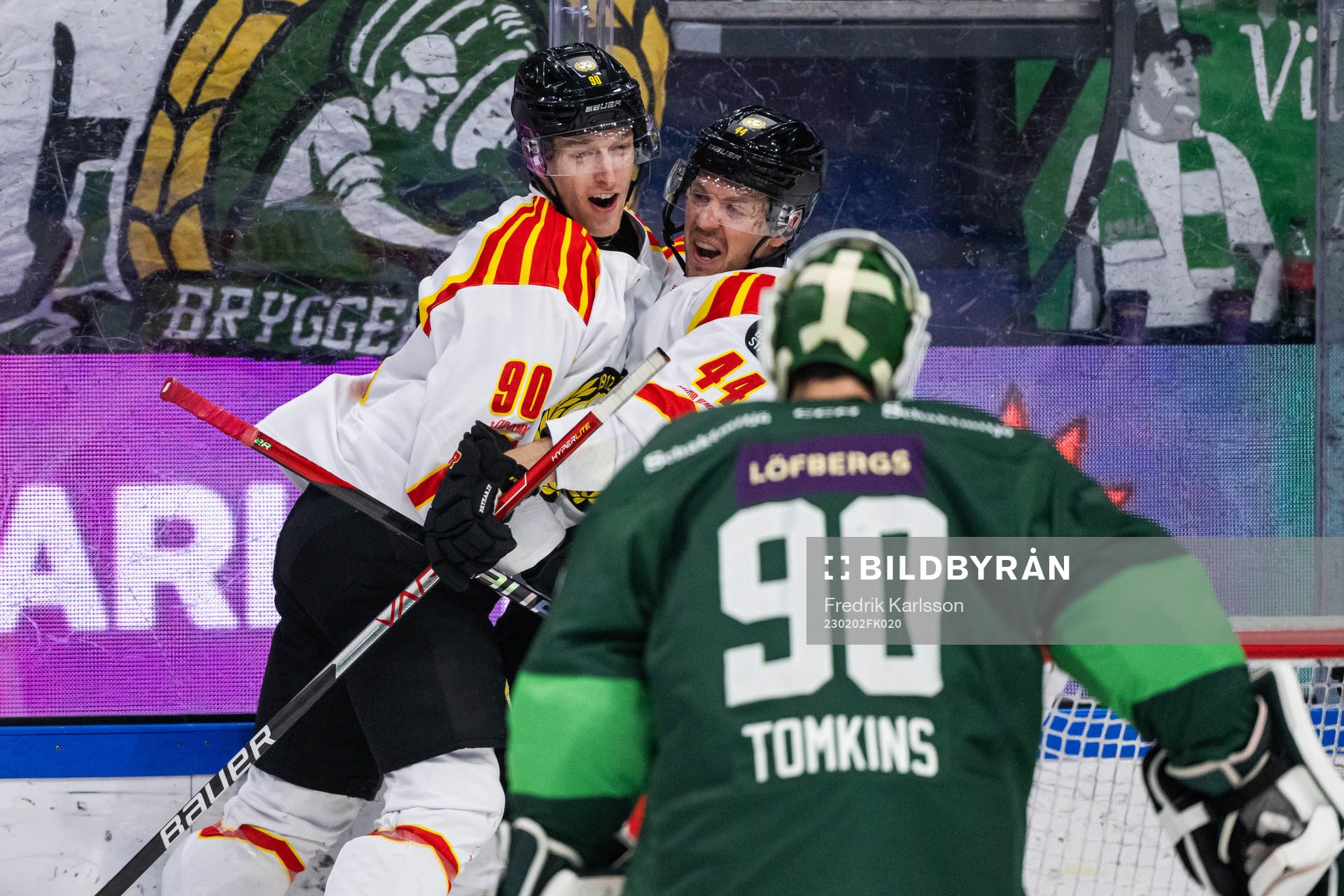 Brynäs David Sklenicka jublar med Jacob Blomqvist