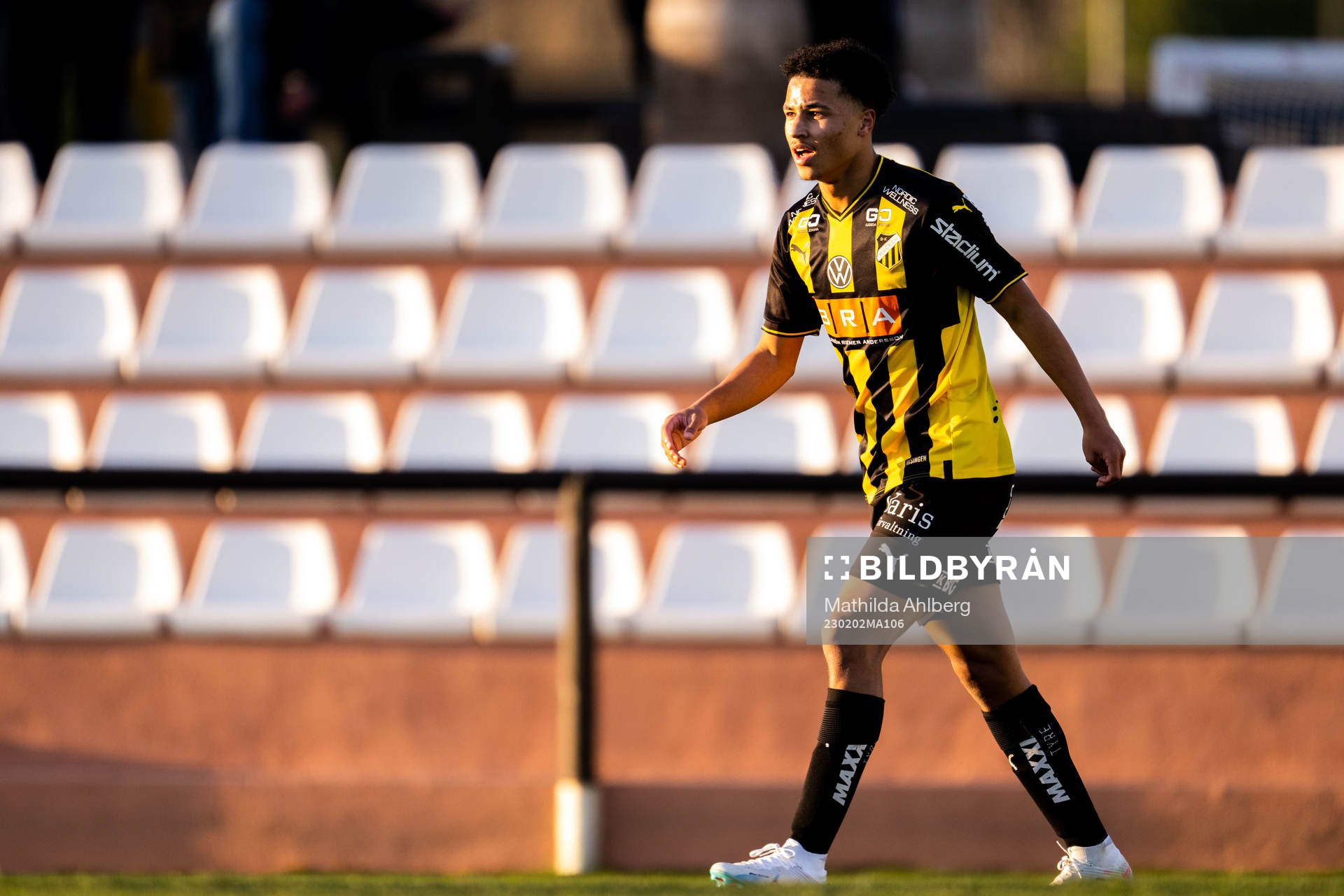 Häckens Momodou Lamin Sonko under träningsmatchen i fotboll mellan Häcken och Odd den 2 februari 2023 i Marbella. 