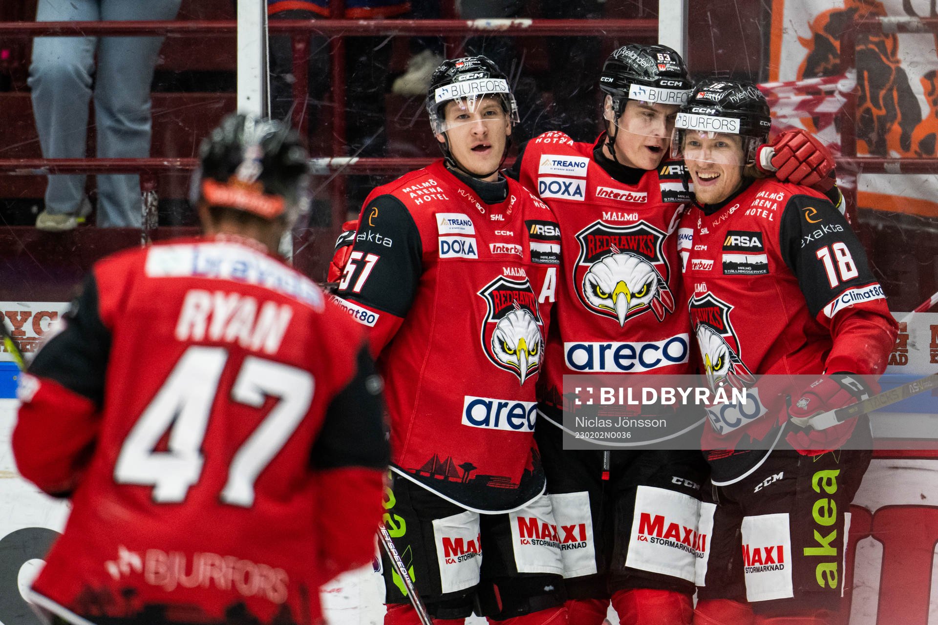 Malmö Redhawks Emil Sylvegård, Fredrik Händemark och