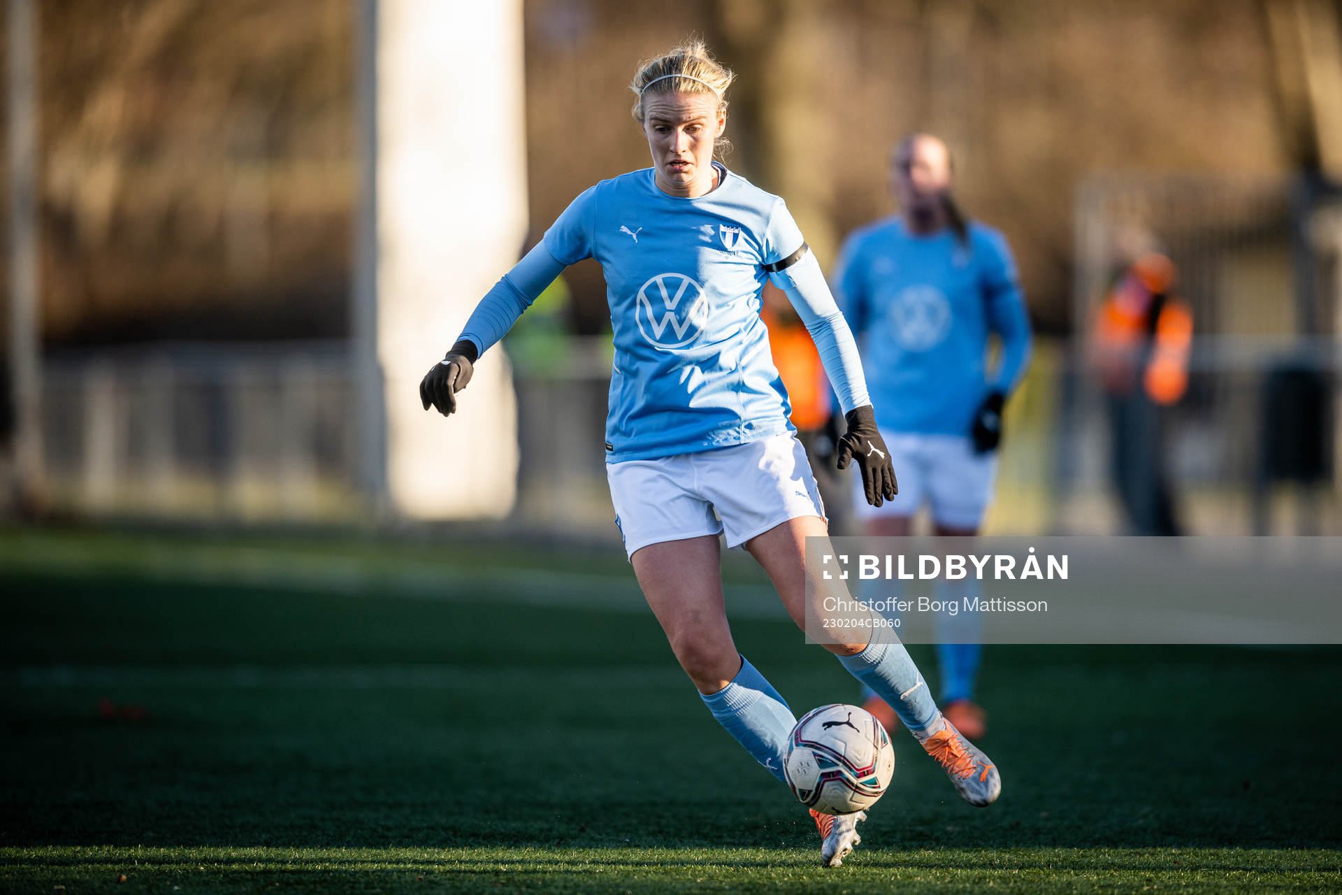 Malmö FFs Amanda Kander under träningsmatchen i fotboll mellan Malmö FF och Helsingborgs IF den 4 februari 2023 i Malmö.
