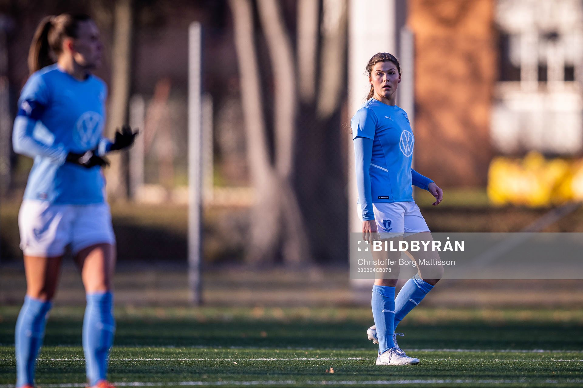 Malmö FFs Isabel Bodecker under träningsmatchen i fotboll mellan Malmö FF och Helsingborgs IF den 4 februari 2023 i Malmö.