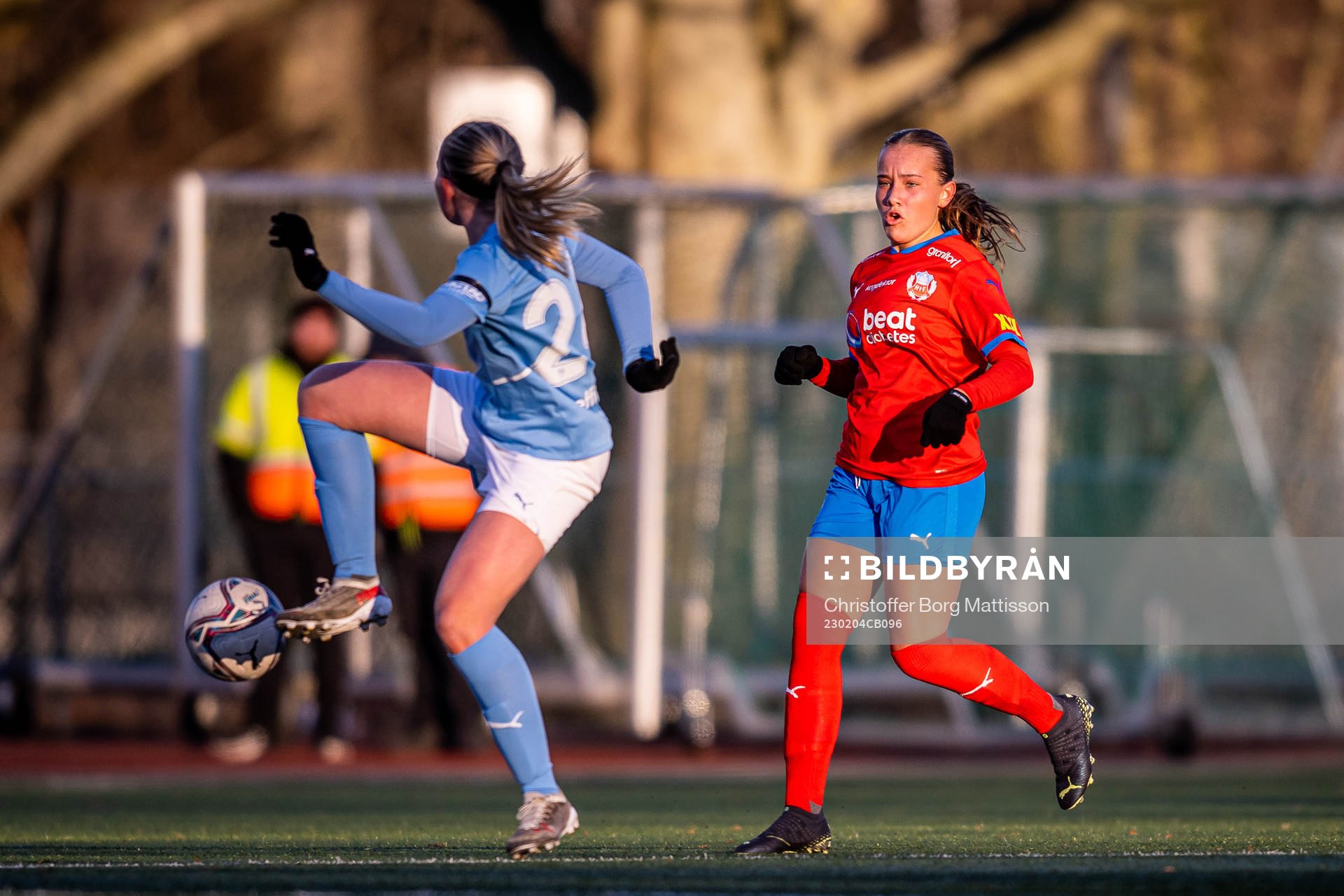Helsingborgs Tilda Pettersson under träningsmatchen i fotboll mellan Malmö FF och Helsingborgs IF den 4 februari 2023 i Malmö.