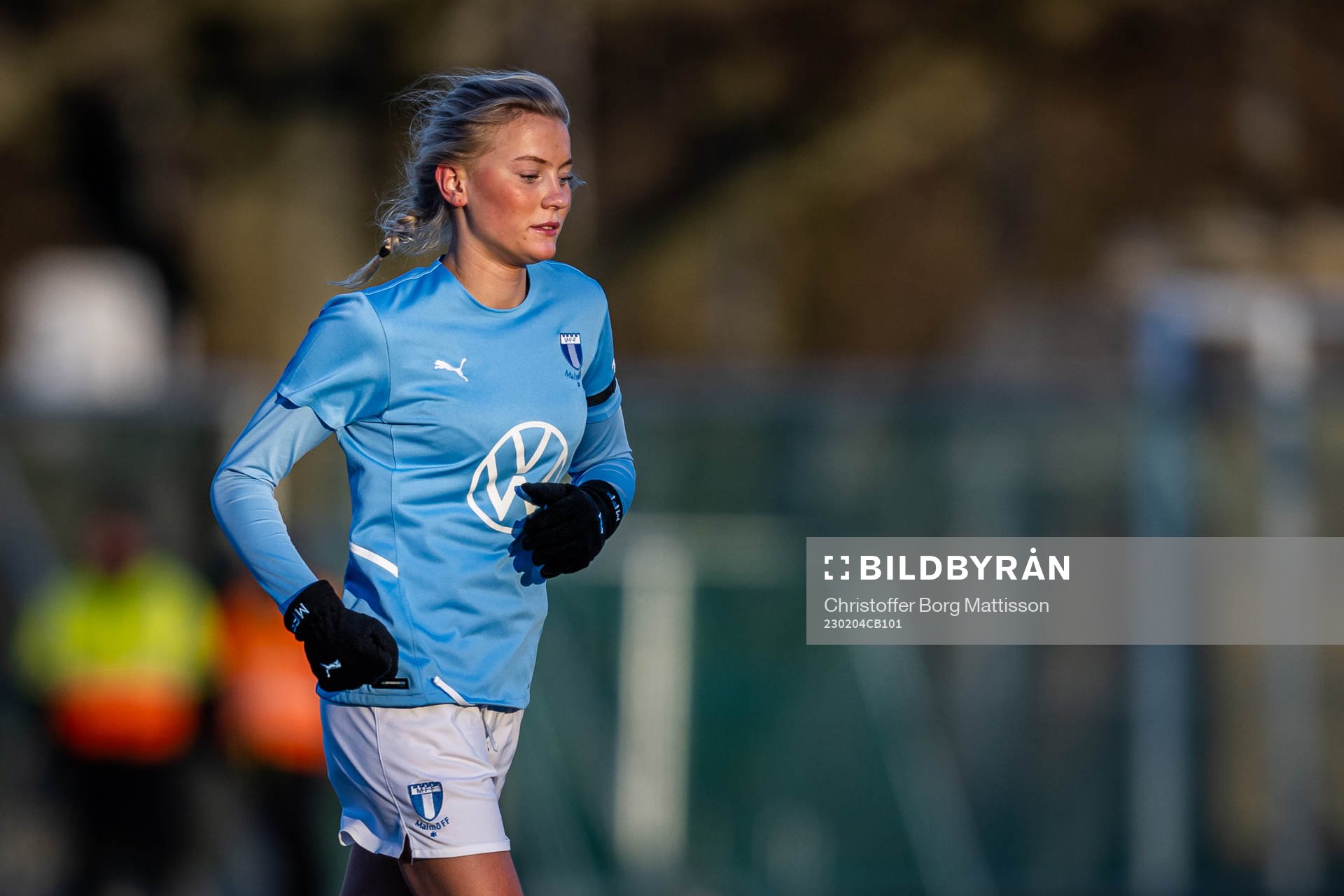Malmö FFs Holly Persson under träningsmatchen i fotboll mellan Malmö FF och Helsingborgs IF den 4 februari 2023 i Malmö. 