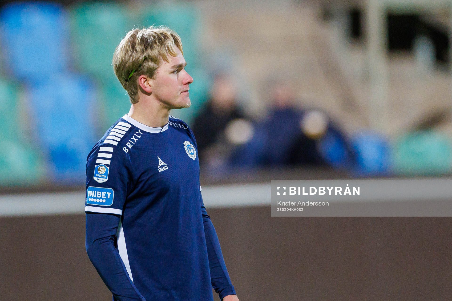 Utsiktens Sebastian Lagerlund under träningsmatchen i fotboll mellan Utsikten och Örgryte den 4 februari 2023 i Göteborg. 