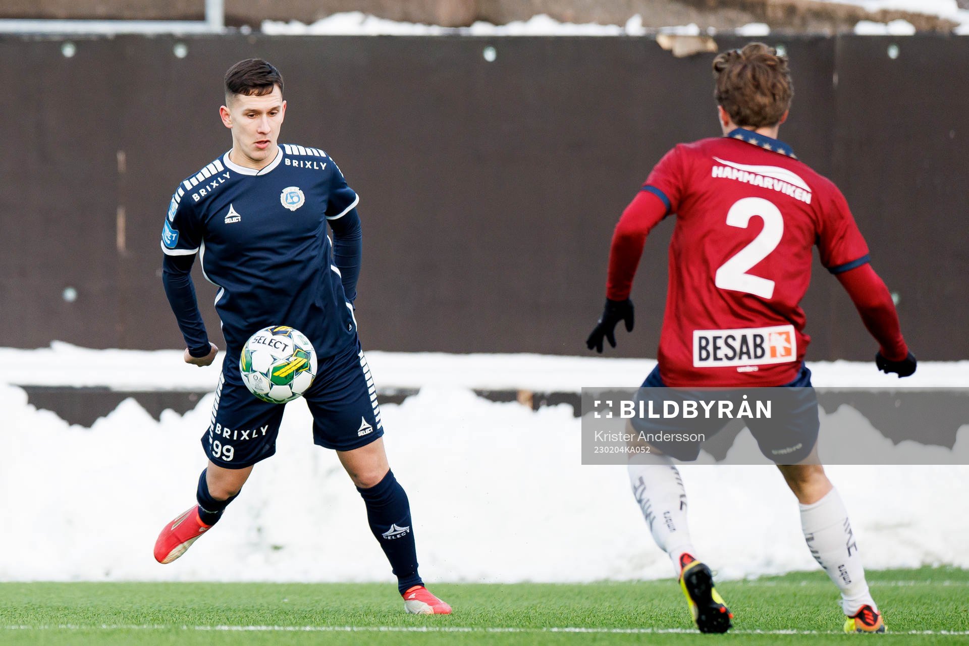 Utsiktens Emir Bosnic under träningsmatchen i fotboll mellan Utsikten och Örgryte den 4 februari 2023 i Göteborg. 