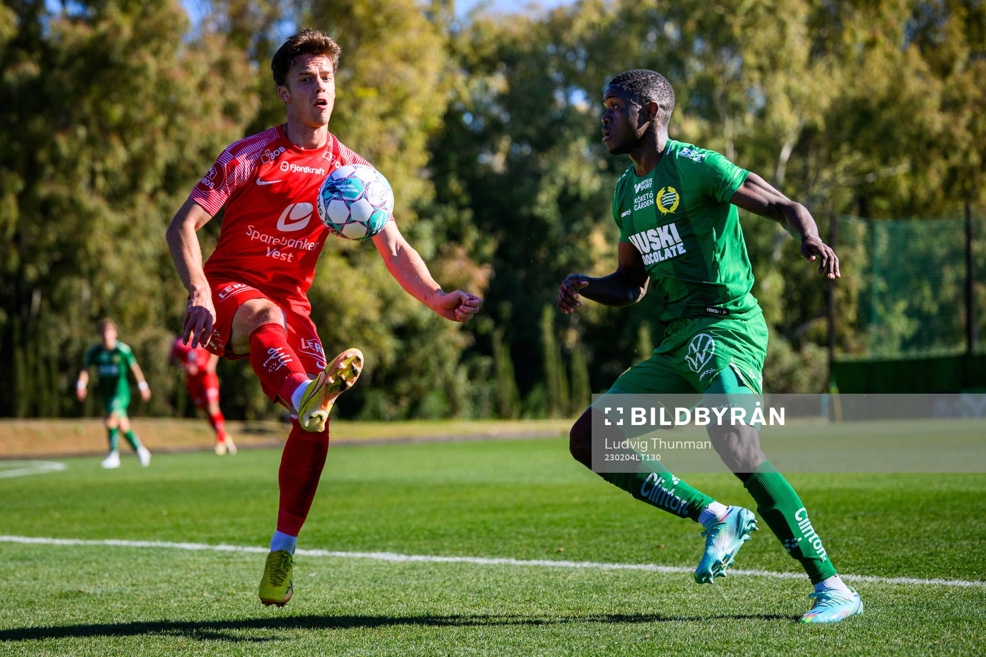 Ibrahima Fofana of Hammarby and Felix Horn Myhre of Brann