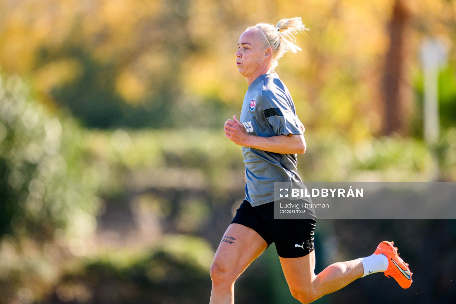 Caroline Seger under en träning med FC Rosengård den 5 februari 2023 i Sotogrande. 