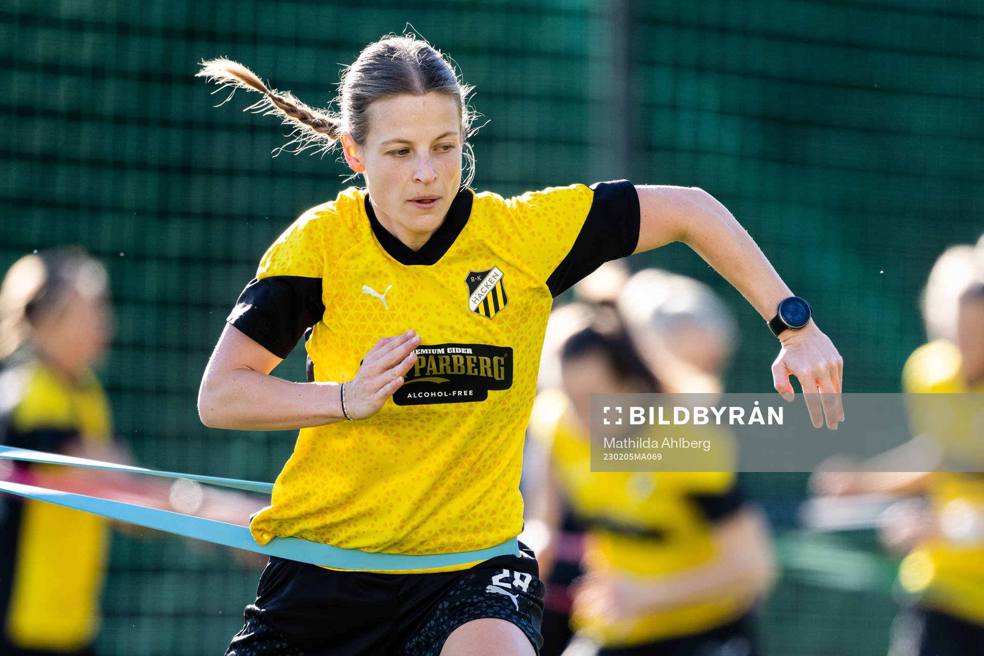 Anna Anvegård under en fotbollsträning med Häcken den 5 februari 2023 i Marbella. 