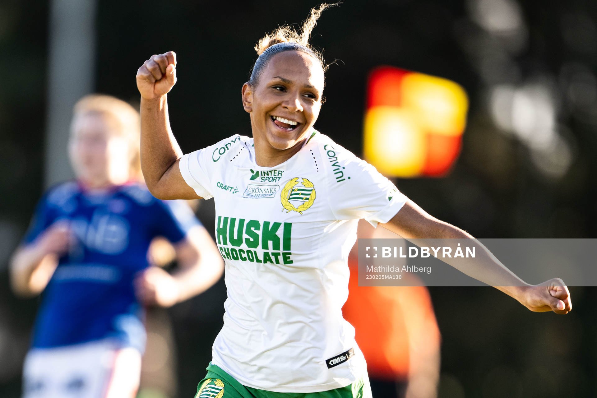 Madelen Janogy of Hammarby celebrates scoring 1-2
