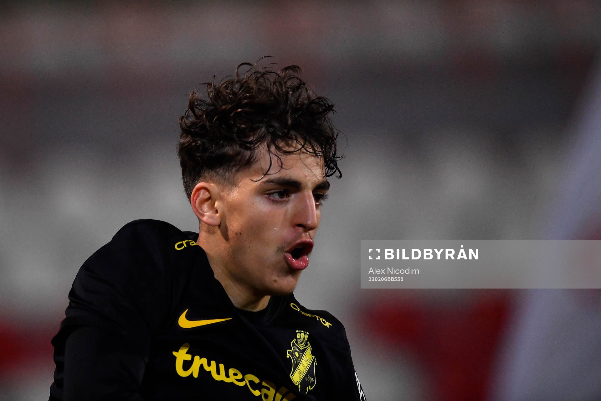 Taha Ayari 0f AIK celebrates after scoring during the Atlantic Cup friendly game between Brentford FC B and AIK Stockholm in Estadio de Albufeira, monday, February 6, 2023. Credit