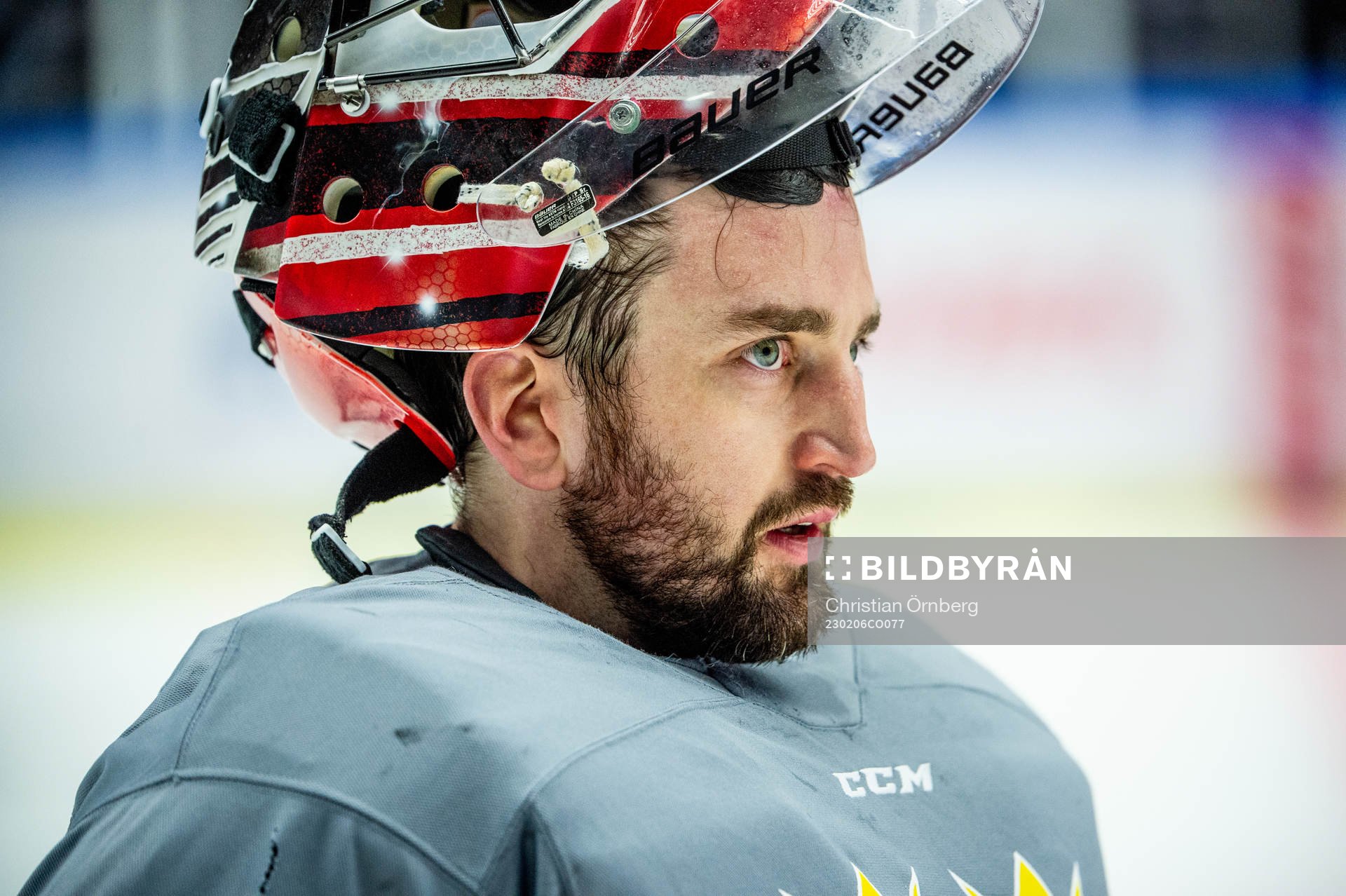 Goalkeeper Jhonas Enroth of Sweden at a practice session