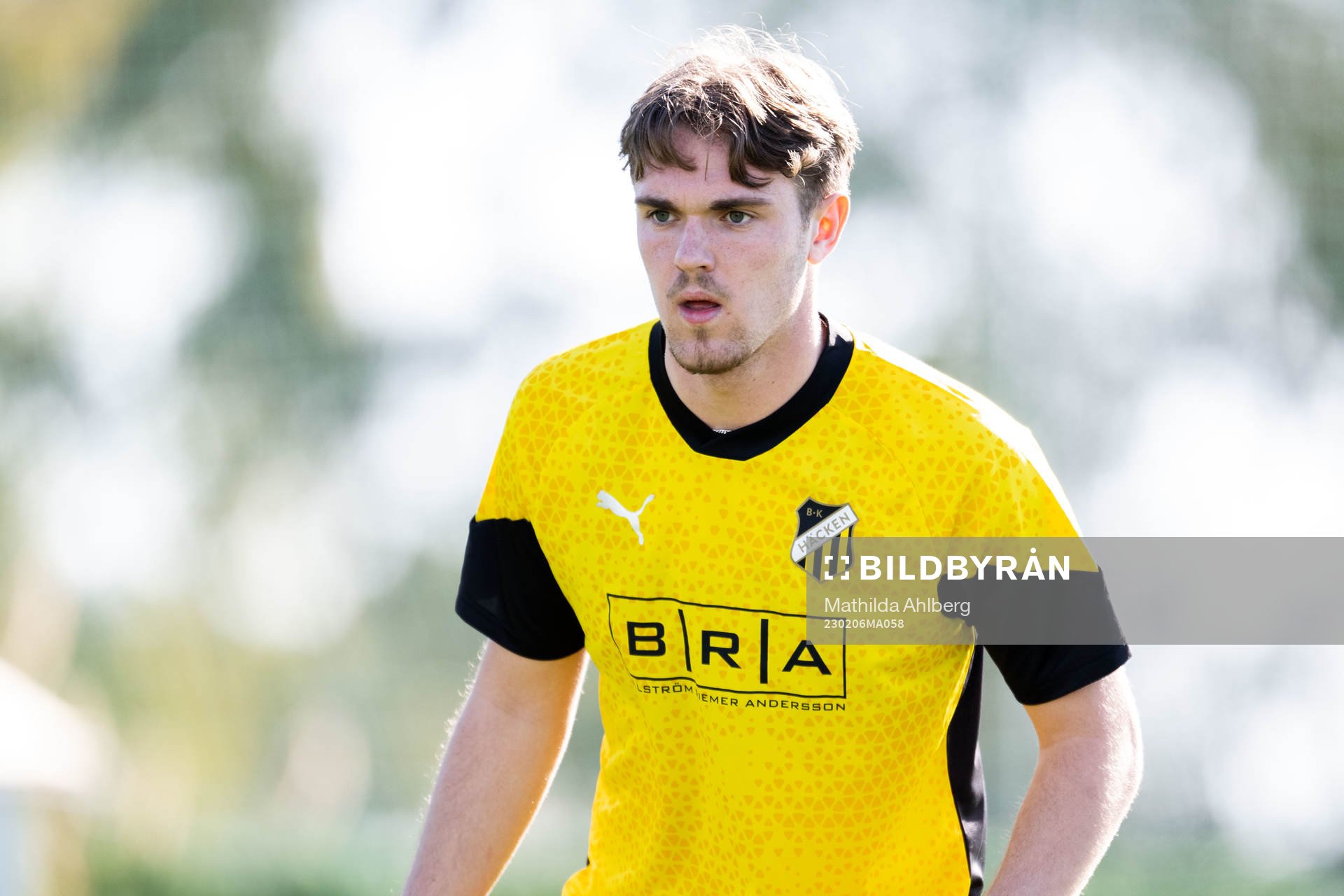 Charlie Axede under en fotbollsträning med Häcken den 6 februari 2023 i Marbella. 