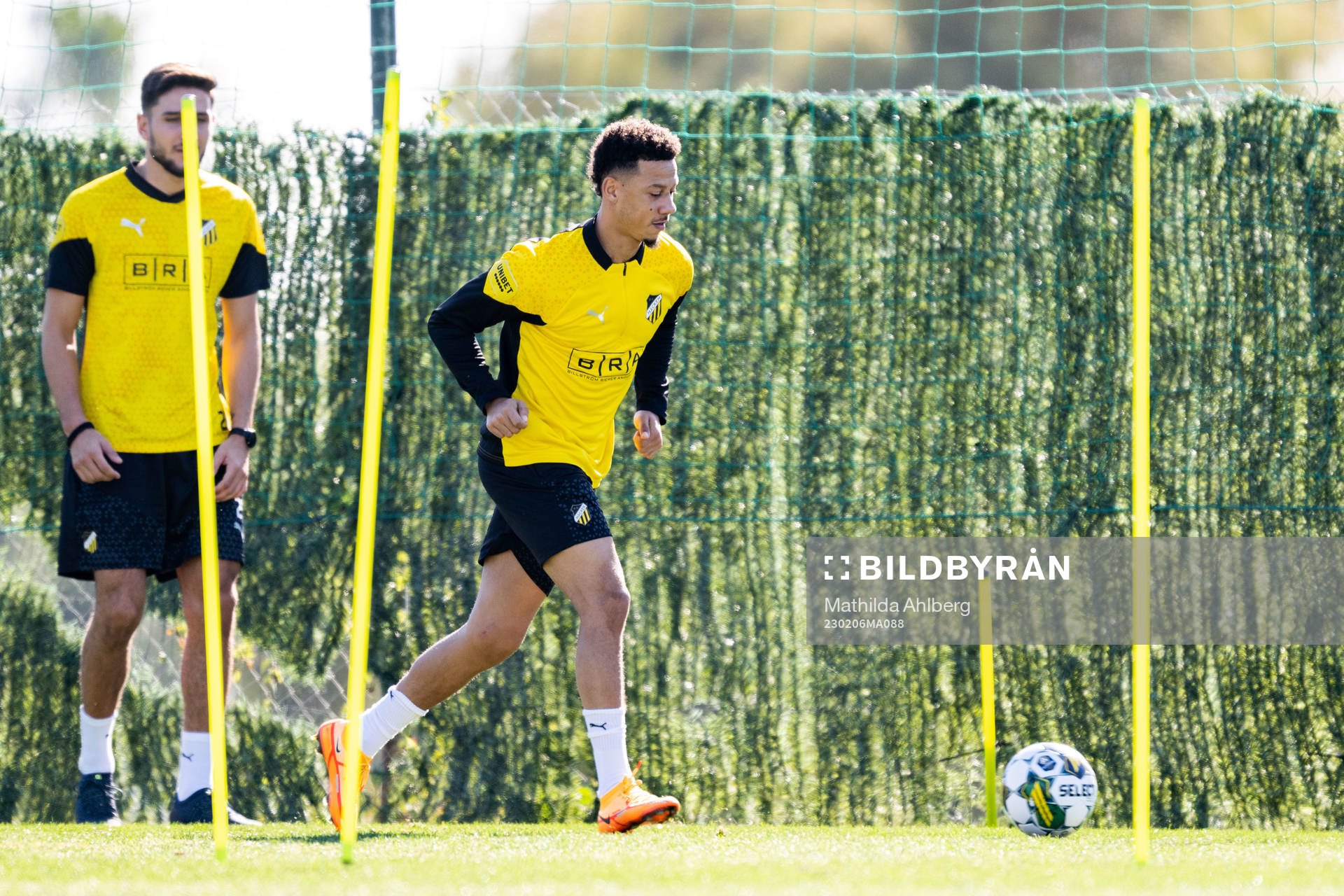 Tobias Sana under en fotbollsträning med Häcken den 6 februari 2023 i Marbella. 
