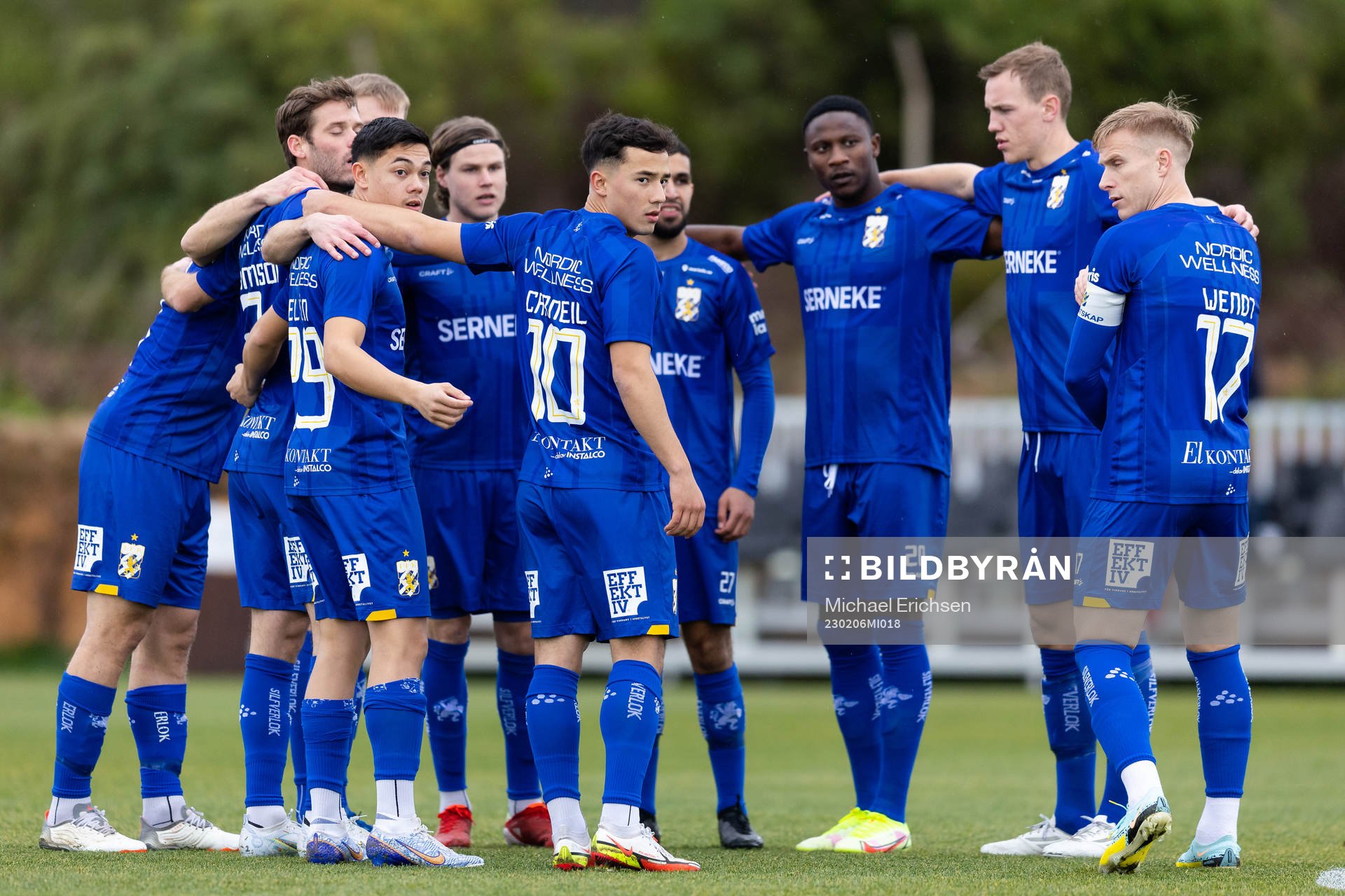 IFK Göteborgs spelare samlade innan  träningsmatchen i fotboll mellan IFK Göteborg och Tromsö den 6 februari 2023 i Benidorm. 