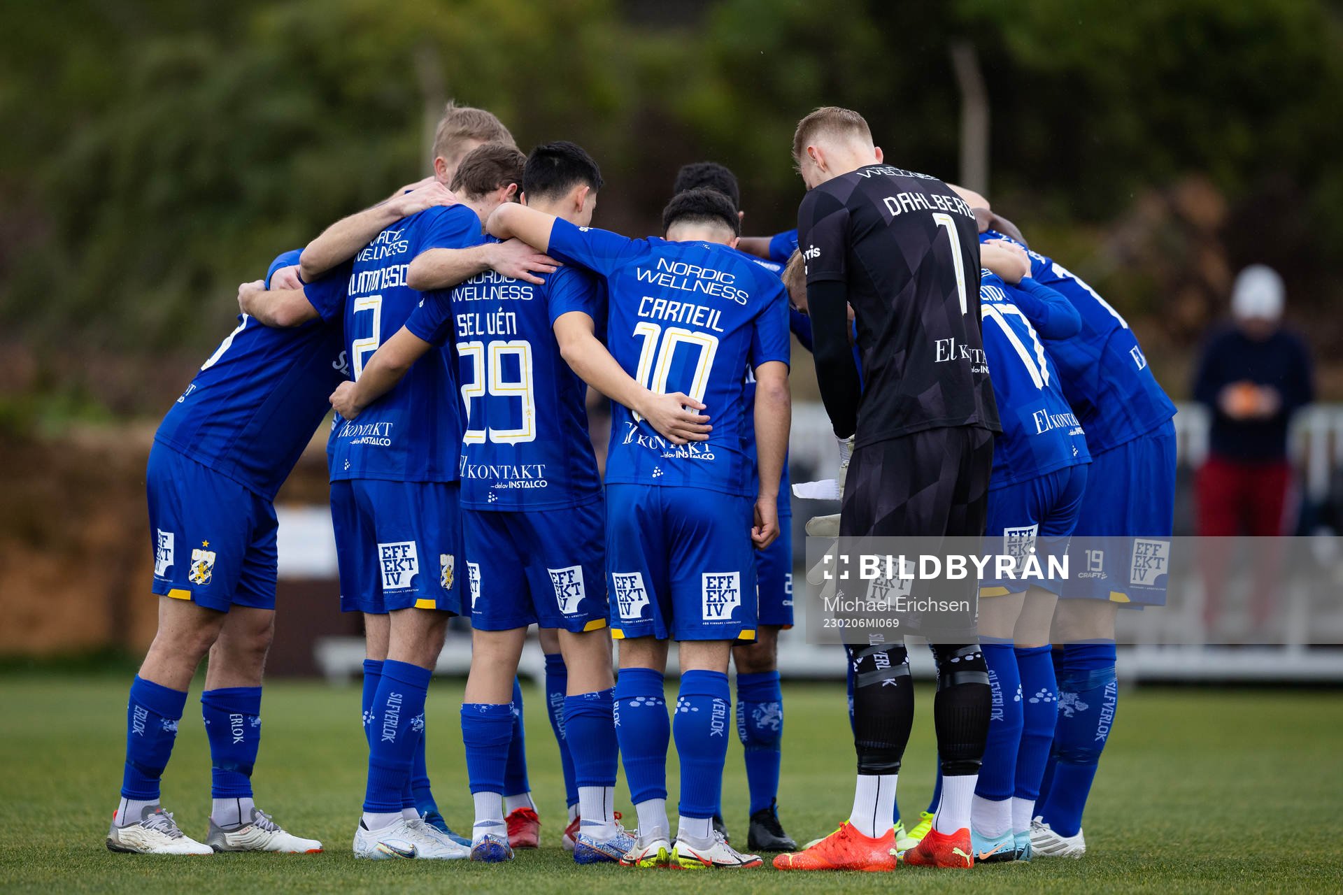 IFK Göteborgs spelare samlade innan  träningsmatchen i fotboll mellan IFK Göteborg och Tromsö den 6 februari 2023 i Benidorm. 