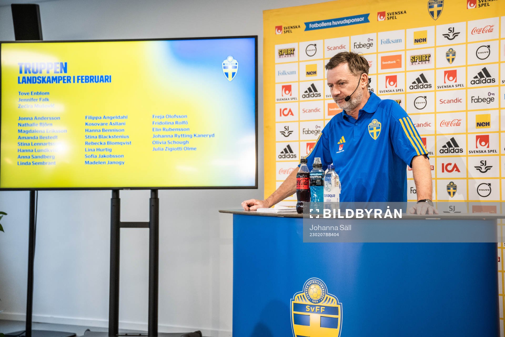 Peter Gerhardsson, head coach of the Swedish women’s national football team, at a press conference on February 7, 2023 in Stockholm. 