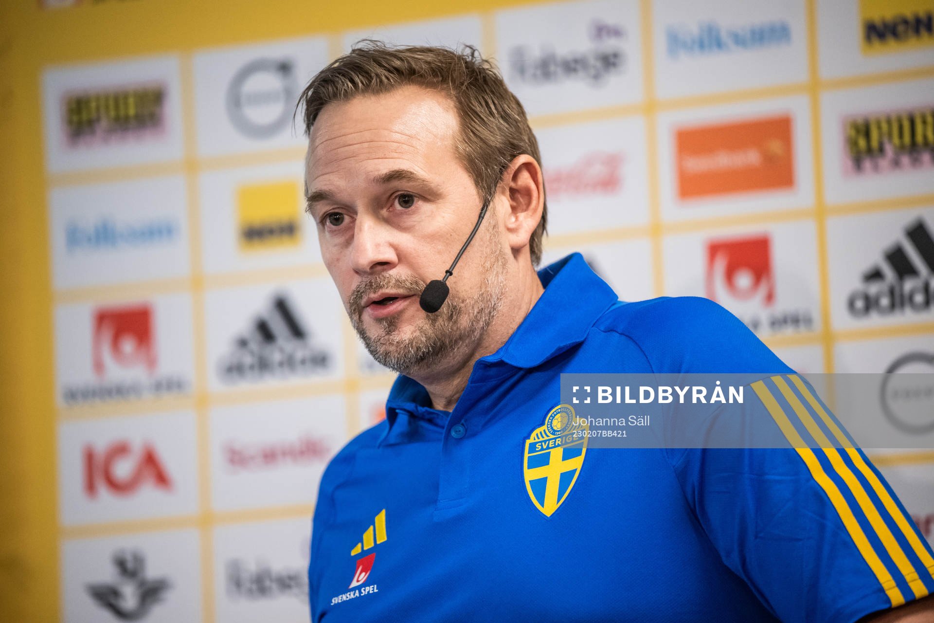 Martin Möller, head coach of the Swedish U23 national football team, at a press conference on February 7, 2023 in Stockholm. 