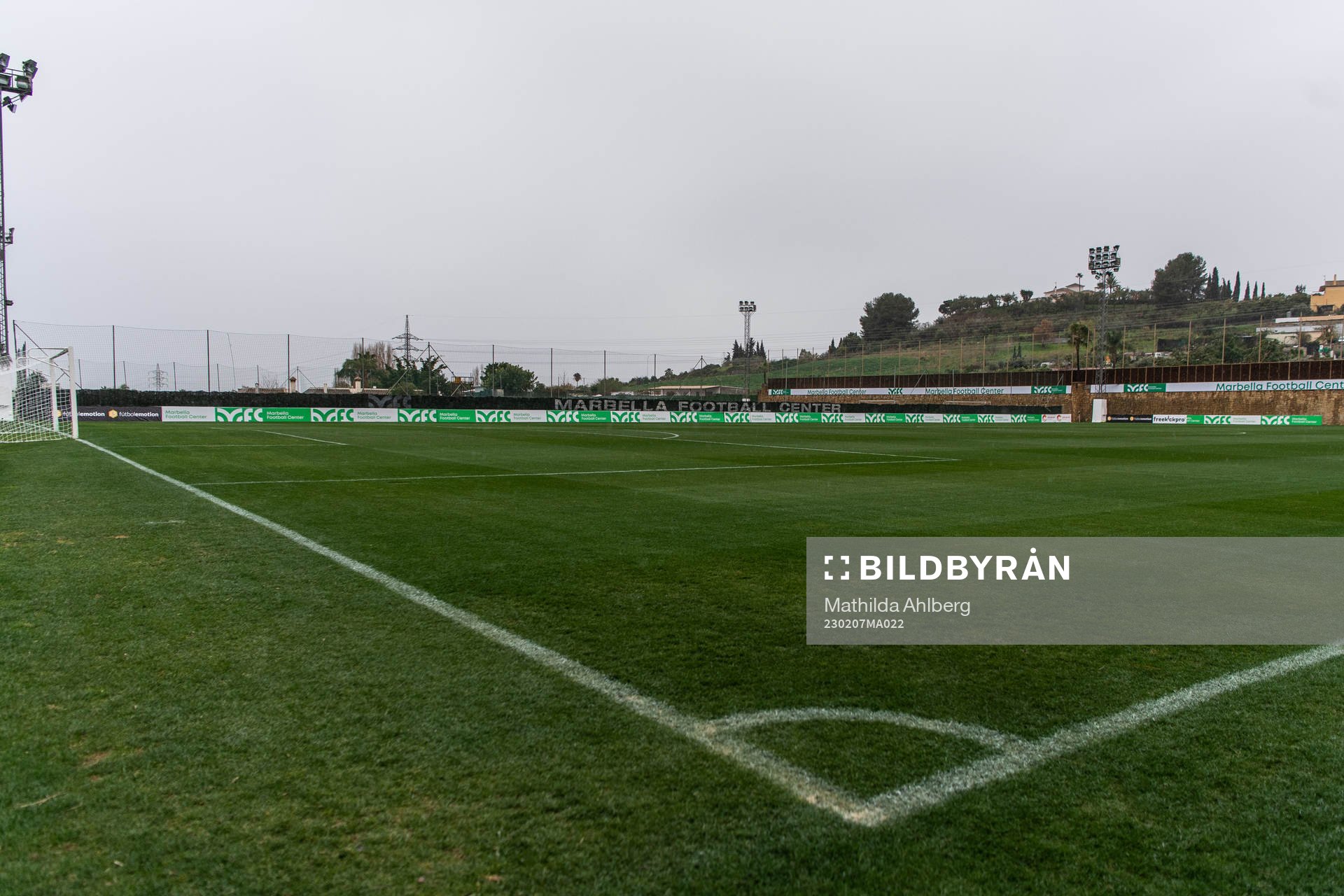 The pitch at Marbella Football Center after the Friendly match between Häcken and Molde was canceled due to rain on February 7, 2023 in Marbella. 