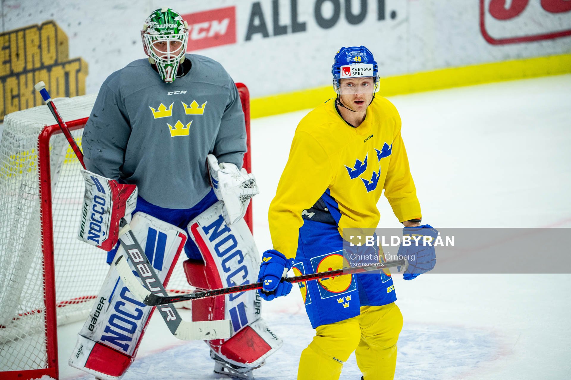 Goalkeeper Lars Johansson and Carl Klingberg of Sweden at a