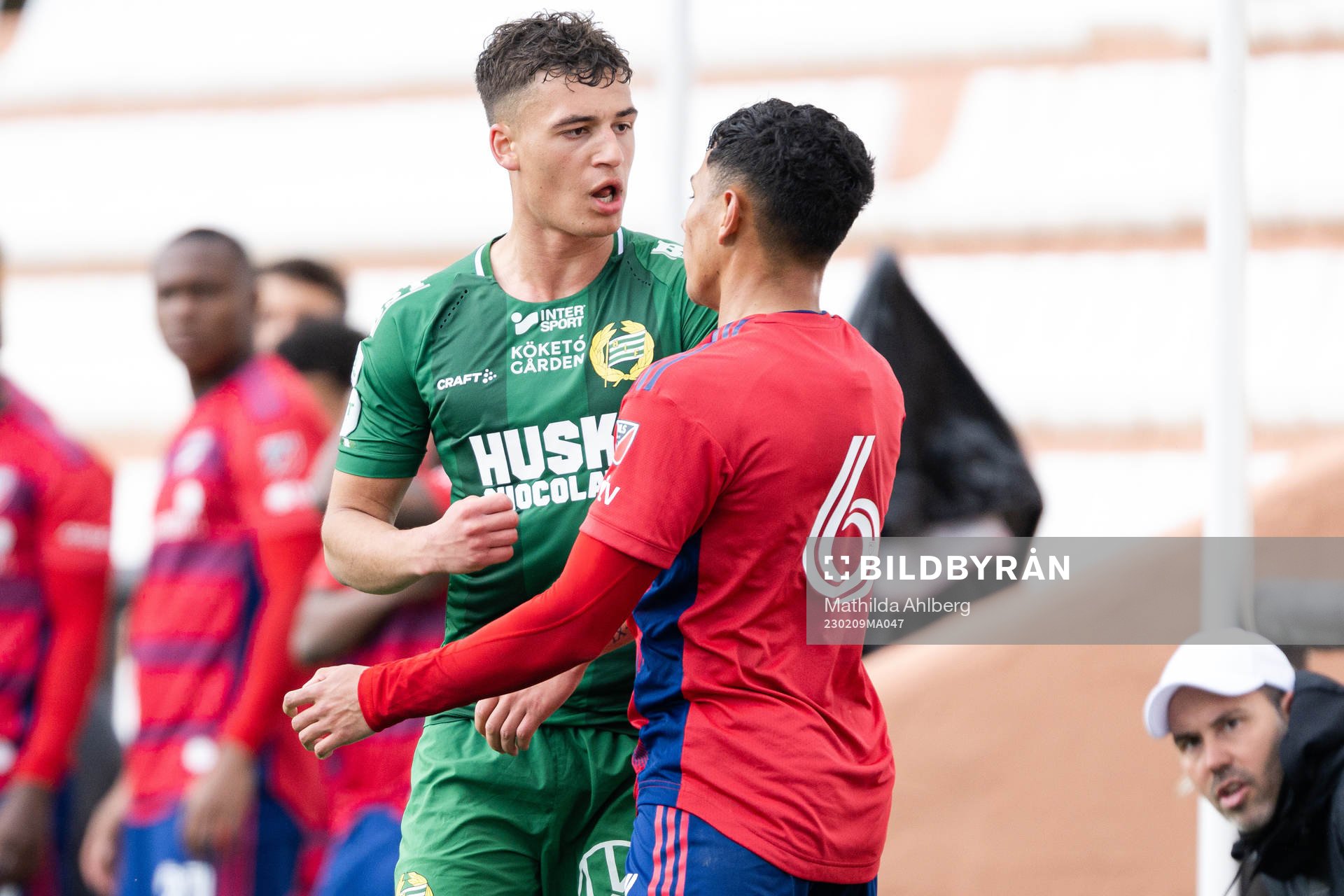 Noah John Åstrand of Hammarby and Cerrillo Edwin of Dallas during the Friendly match between Dallas and Hammarby on February 9, 2023 in Marbella.